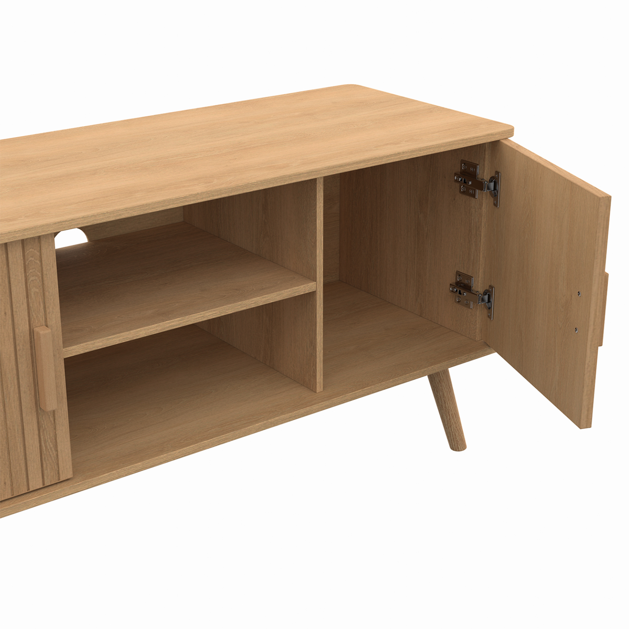 Voir la diapositive 6 : ID MARKET Meuble tv 110 cm juliette 2 portes lattes tasseau bois coloris chêne