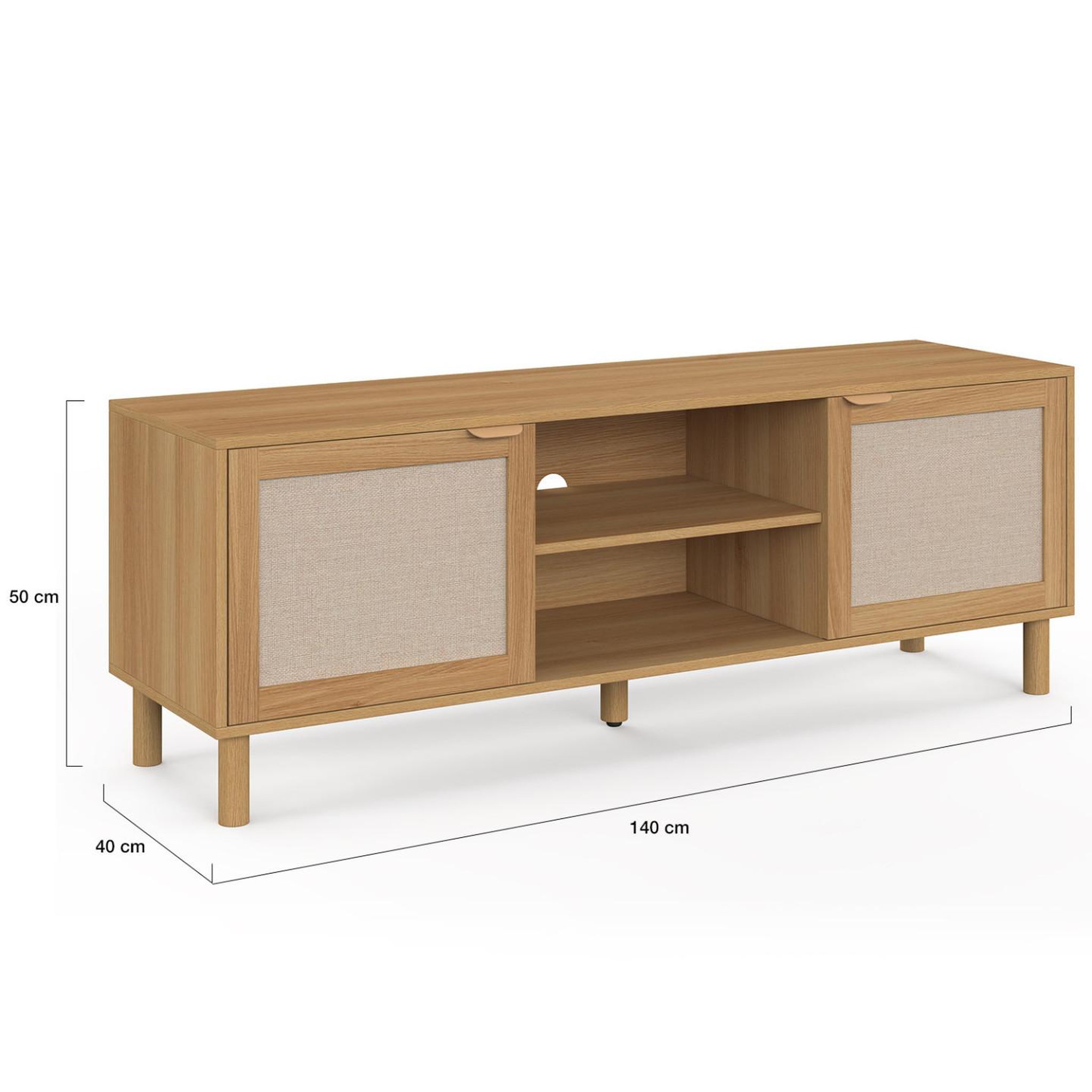 Voir la diapositive 5 : ID MARKET Meuble tv 140 cm robin 2 portes bois et tissu effet lin