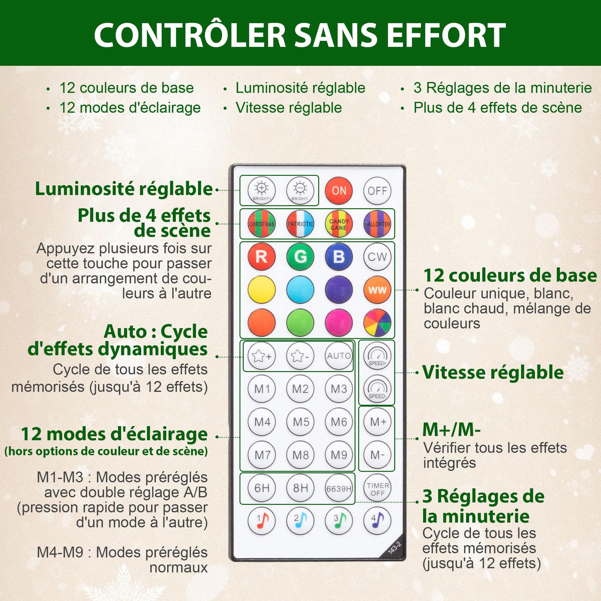 Voir la diapositive 6 : HOMCOM Sapin de Noël artificiel LED H.180 cm 899 branches télécommande 12 modes timer vert