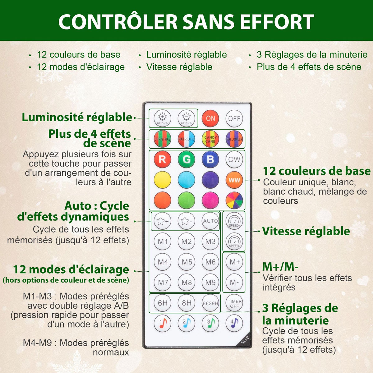 HOMCOM Sapin de Noël artificiel LED H.180 cm 899 branches télécommande 12 modes timer vert