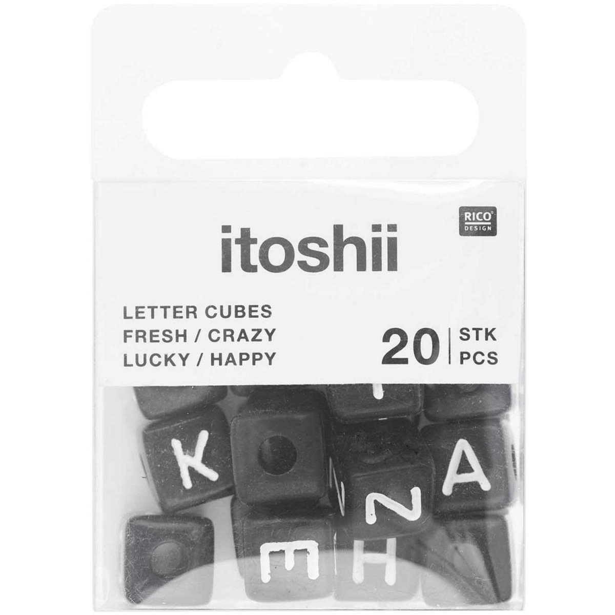 RICO DESIGN Itoshii pack 20 perles ponii noires fresh crazy lucky happy