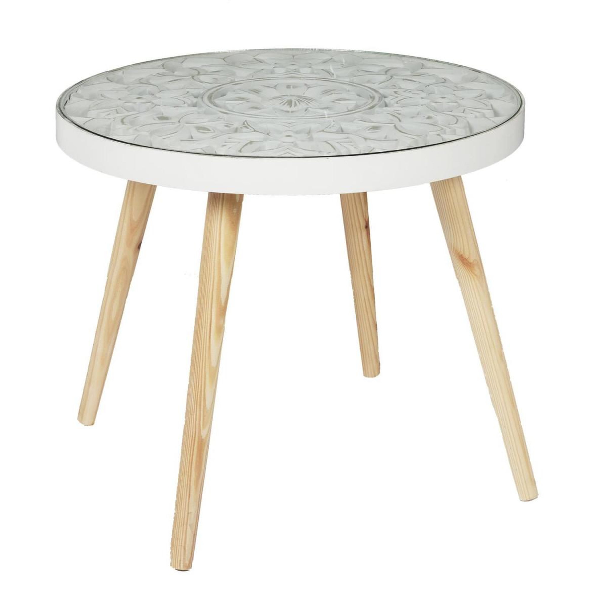 Voir la diapositive 2 : The Home Deco Factory Table Basse Design  Arabesque  50cm Blanc & Beige