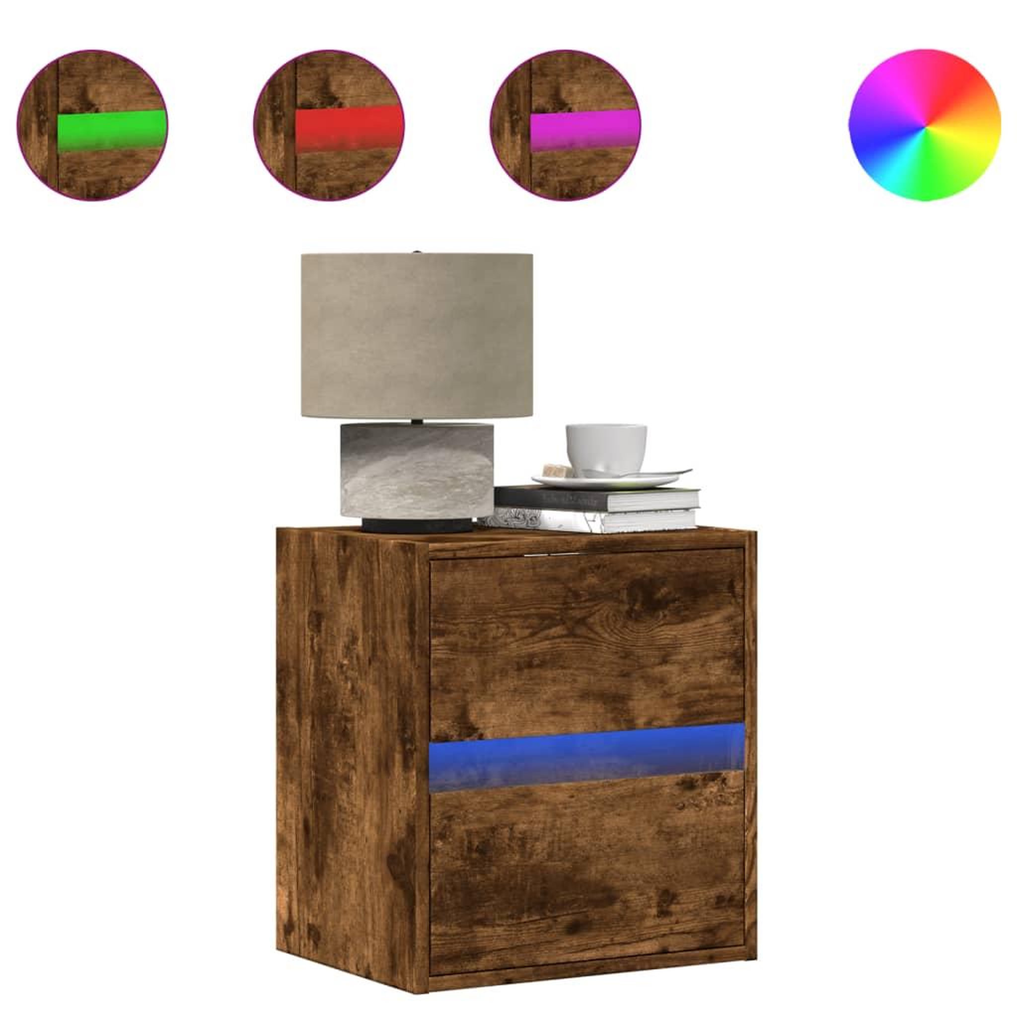 Voir la diapositive 2 : VIDAXL Table de chevet murale avec lumieres LED chene fume