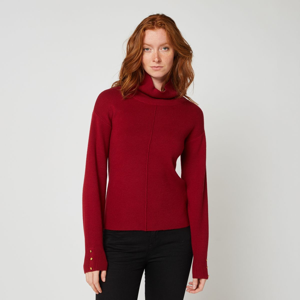 Pull Col Roulé MISE AU GREEN Rouge Bordeaux Taille 44/46 Logo Brodé - Occasion Très Bon état