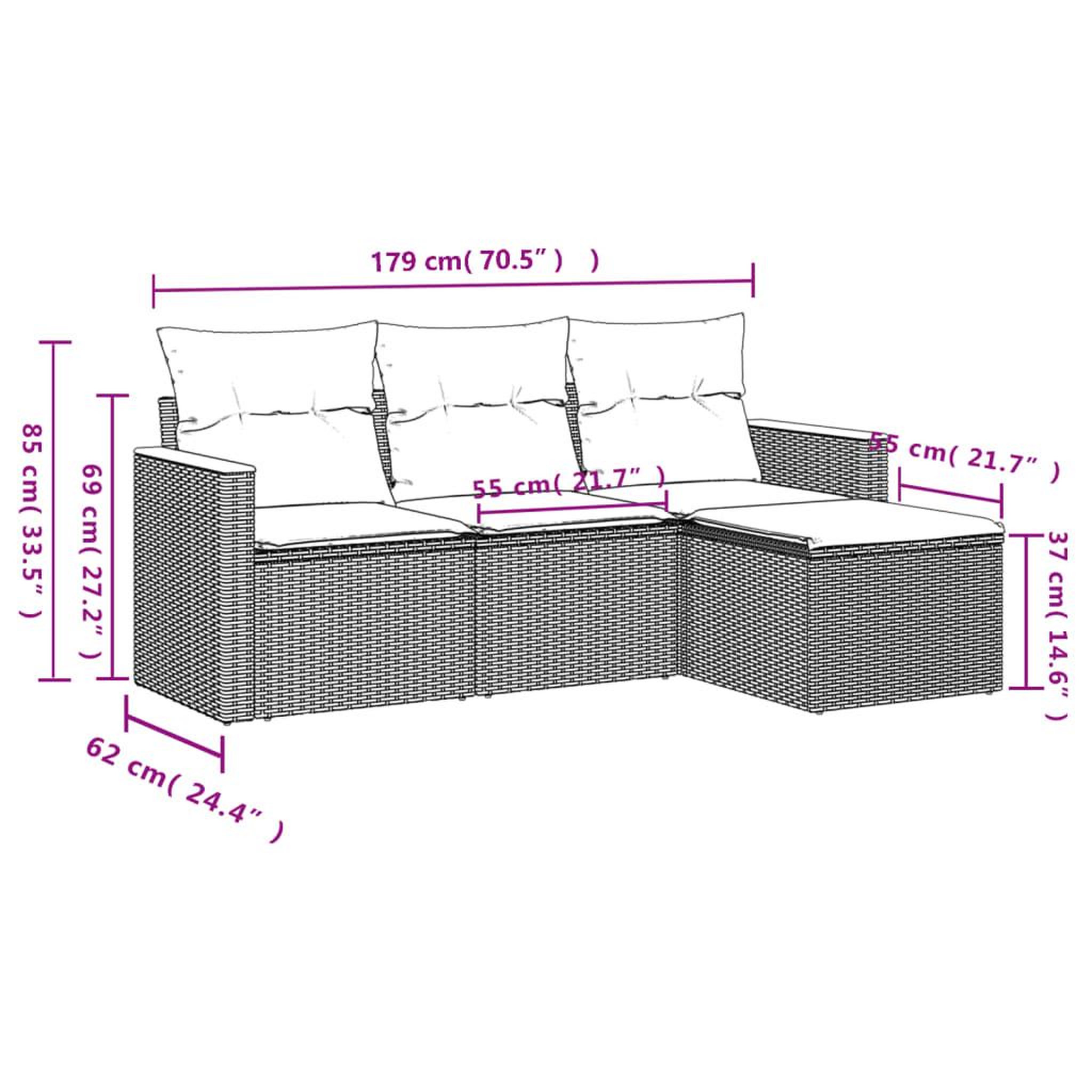 Voir la diapositive 6 : VIDAXL Salon de jardin 4 pcs avec coussins gris resine tressee