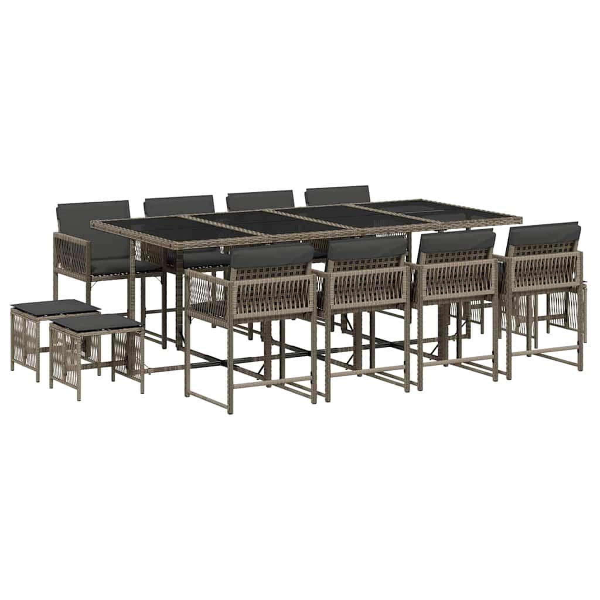 Voir la diapositive 2 : VIDAXL Ensemble a manger de jardin coussins 13 pcs gris resine tressee
