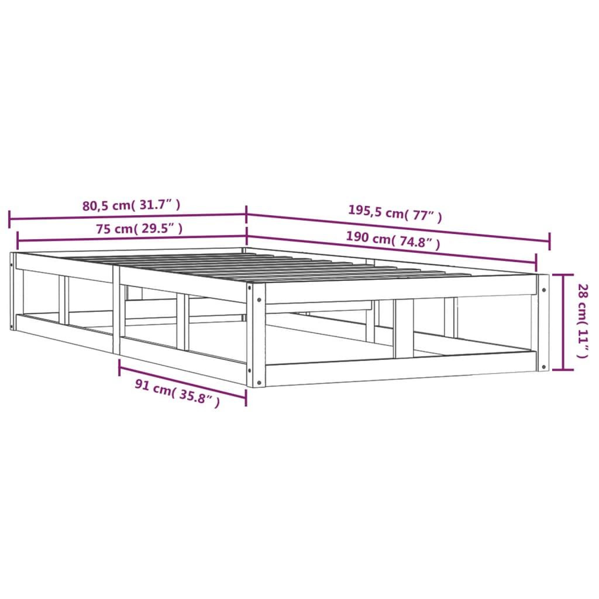 Voir la diapositive 6 : VIDAXL Cadre de lit sans matelas noir 75x190 cm bois massif