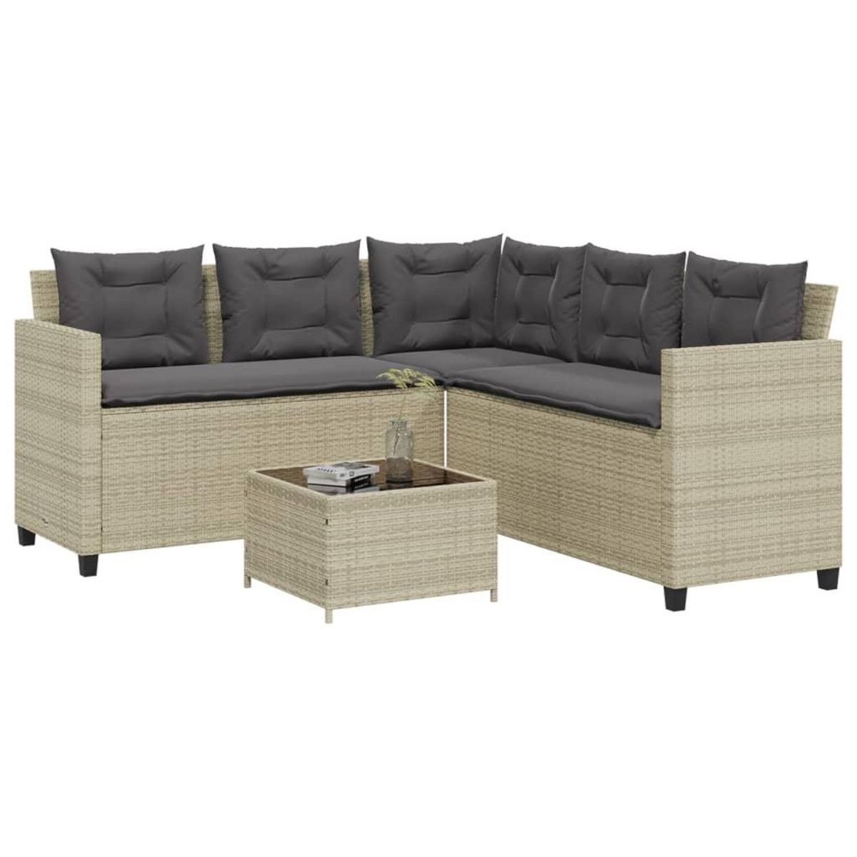 VIDAXL Canape de jardin et table et coussins en forme de L gris clair