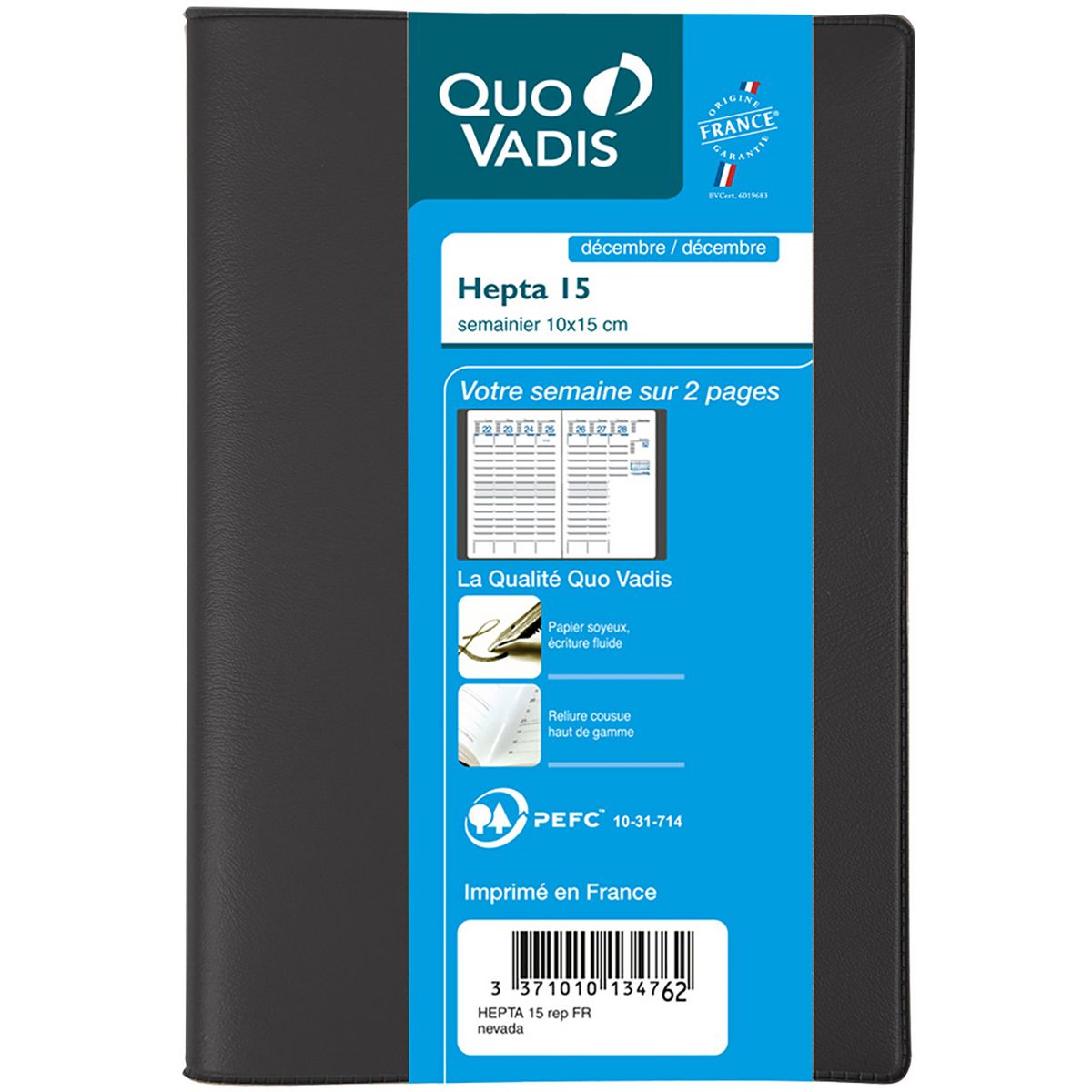 CLAIREFONTAINE Agenda annuel 10x15cm PVC - noir