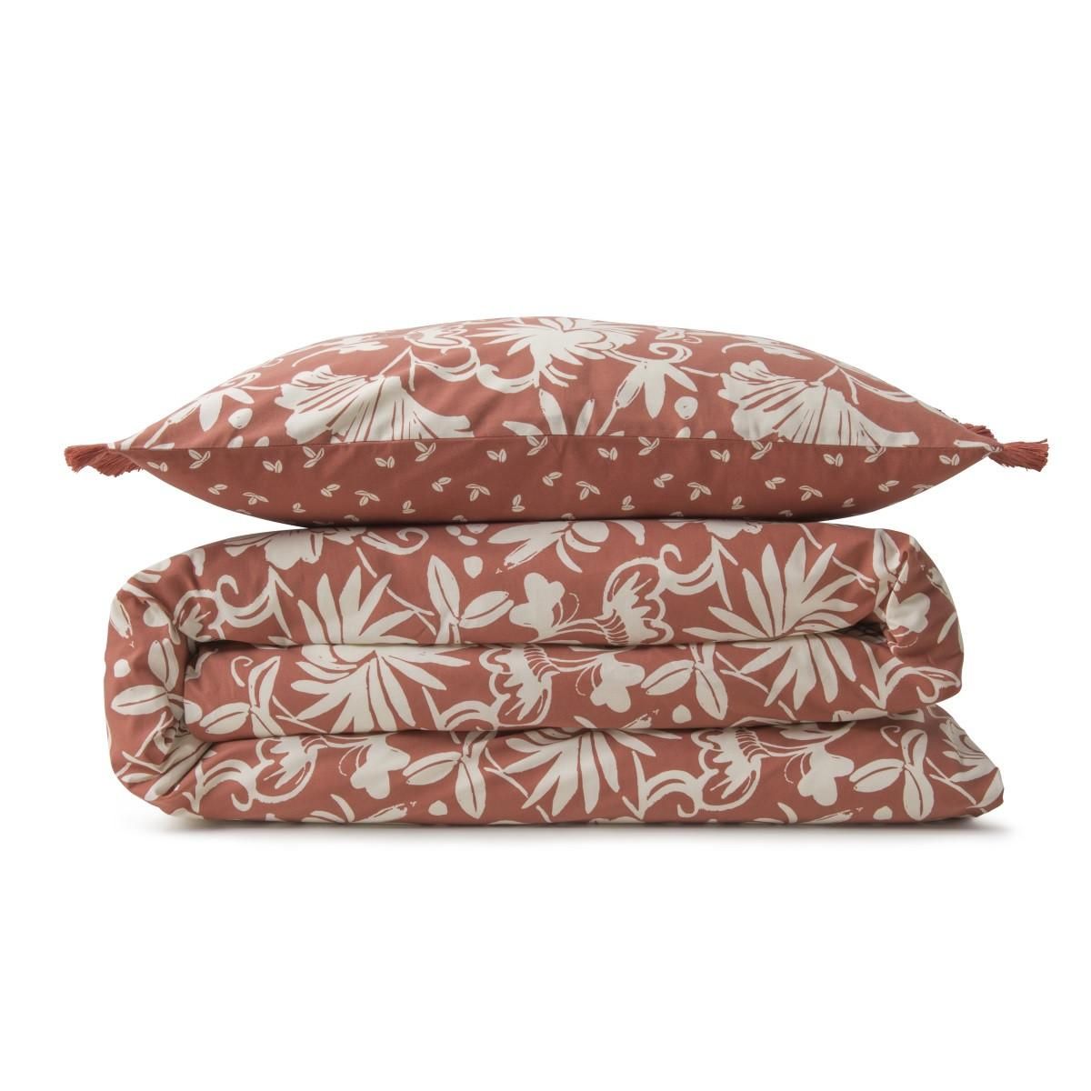FUTURE HOME Parure de lit 2 personnes floral à franges en coton