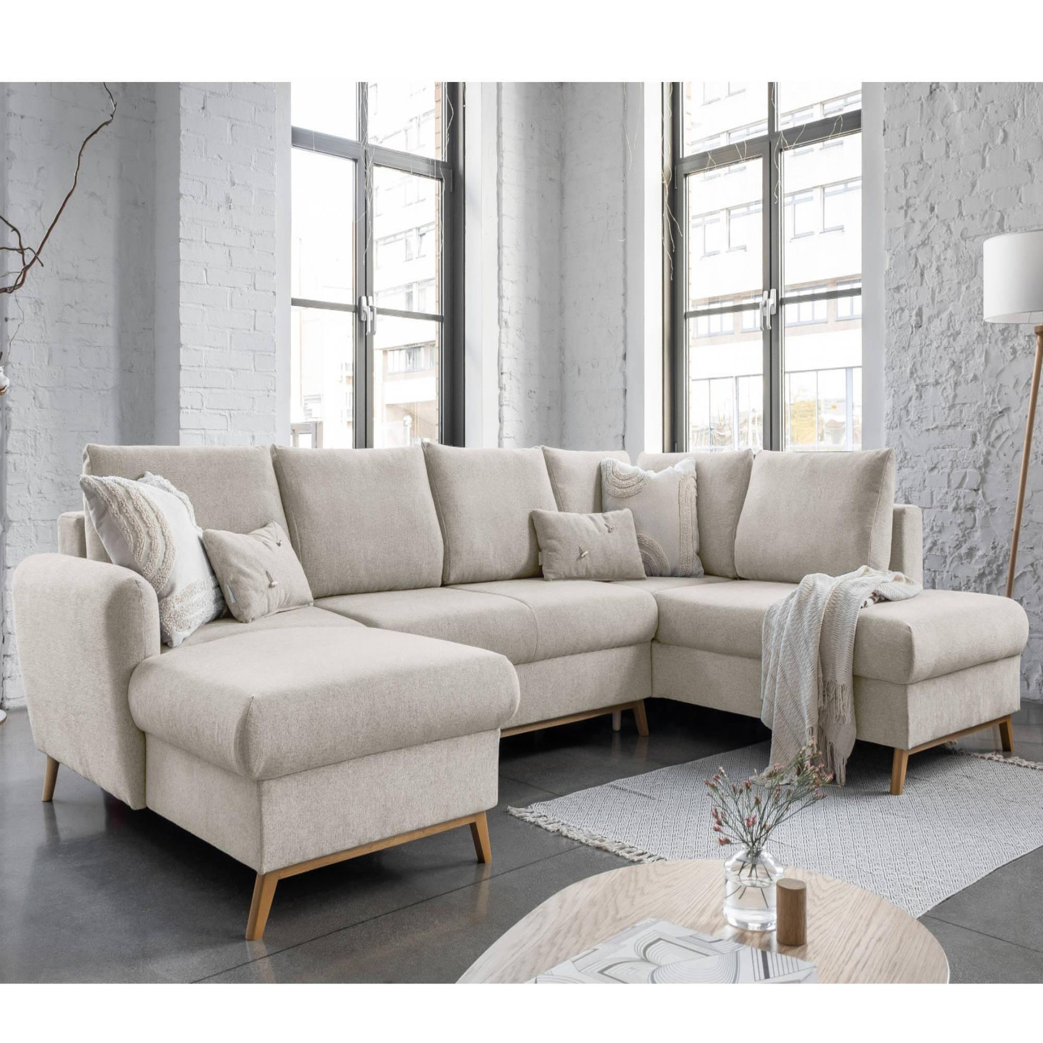 Voir la diapositive 1 : BEST MOBILIER Lagom - canapé d'angle panoramique - convertible - avec coffre - en tissu - 7 places - droit