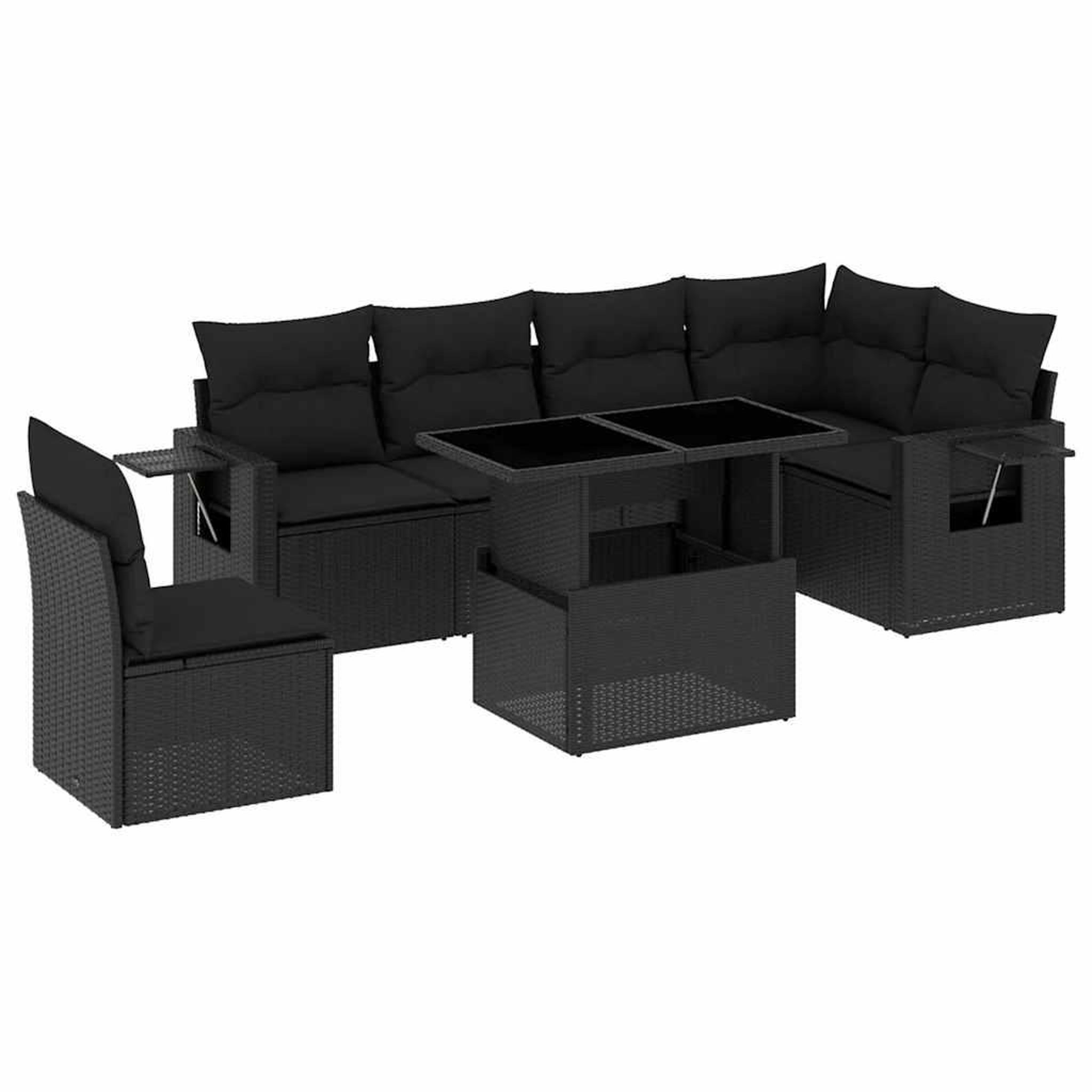Voir la diapositive 2 : VIDAXL Salon de jardin 7 pcs avec coussins noir resine tressee