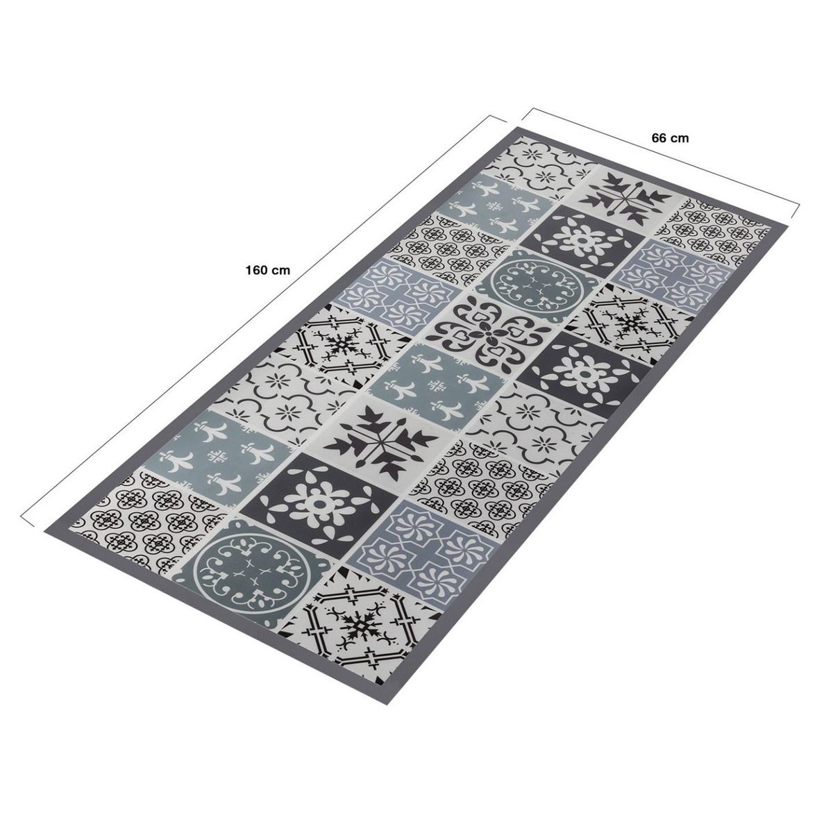 ID MARKET Tapis en vinyle effet carreaux de ciment noir et blanc 66 x 160 cm