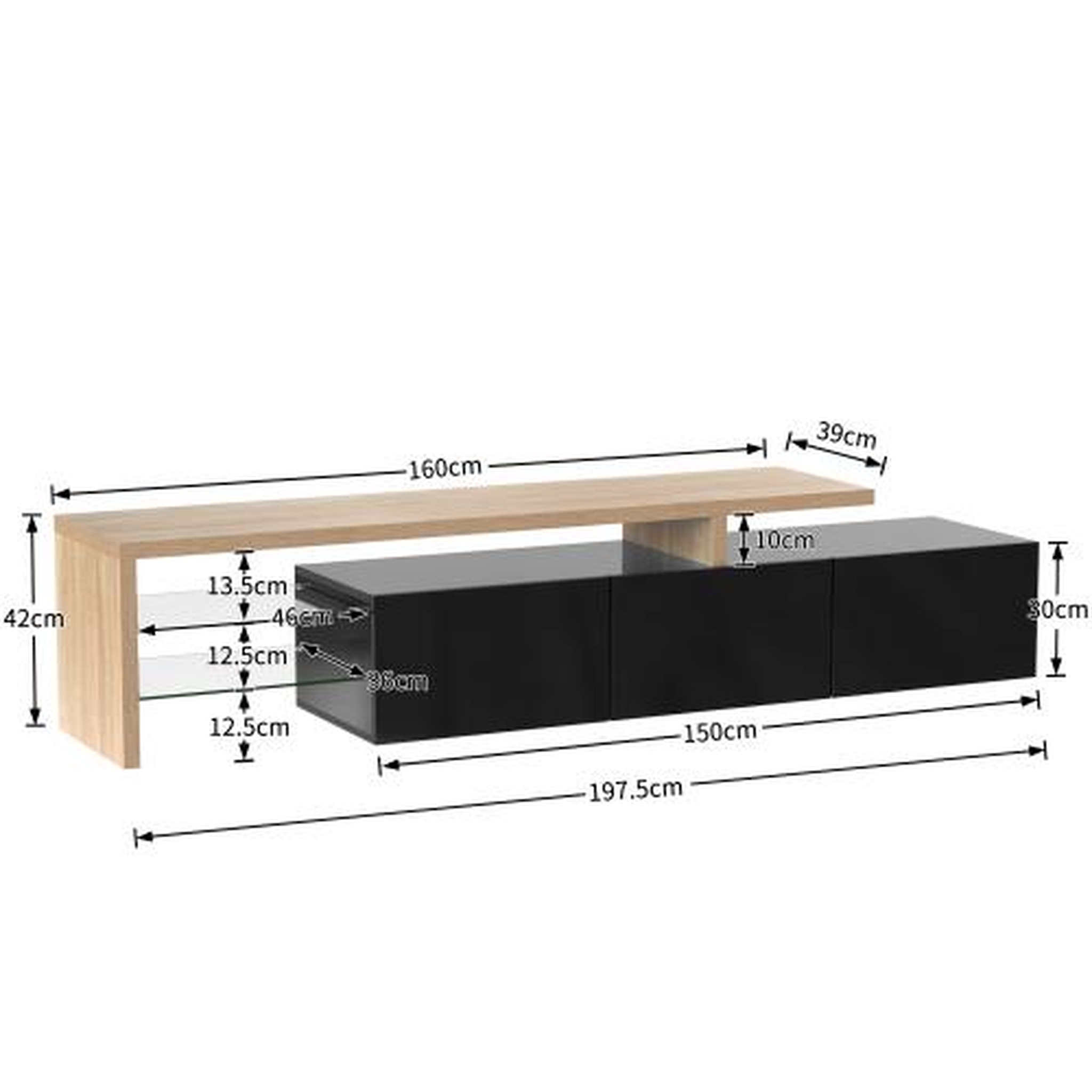 Voir la diapositive 3 : MERAX Meuble tv noir 197,5 cm led mdf