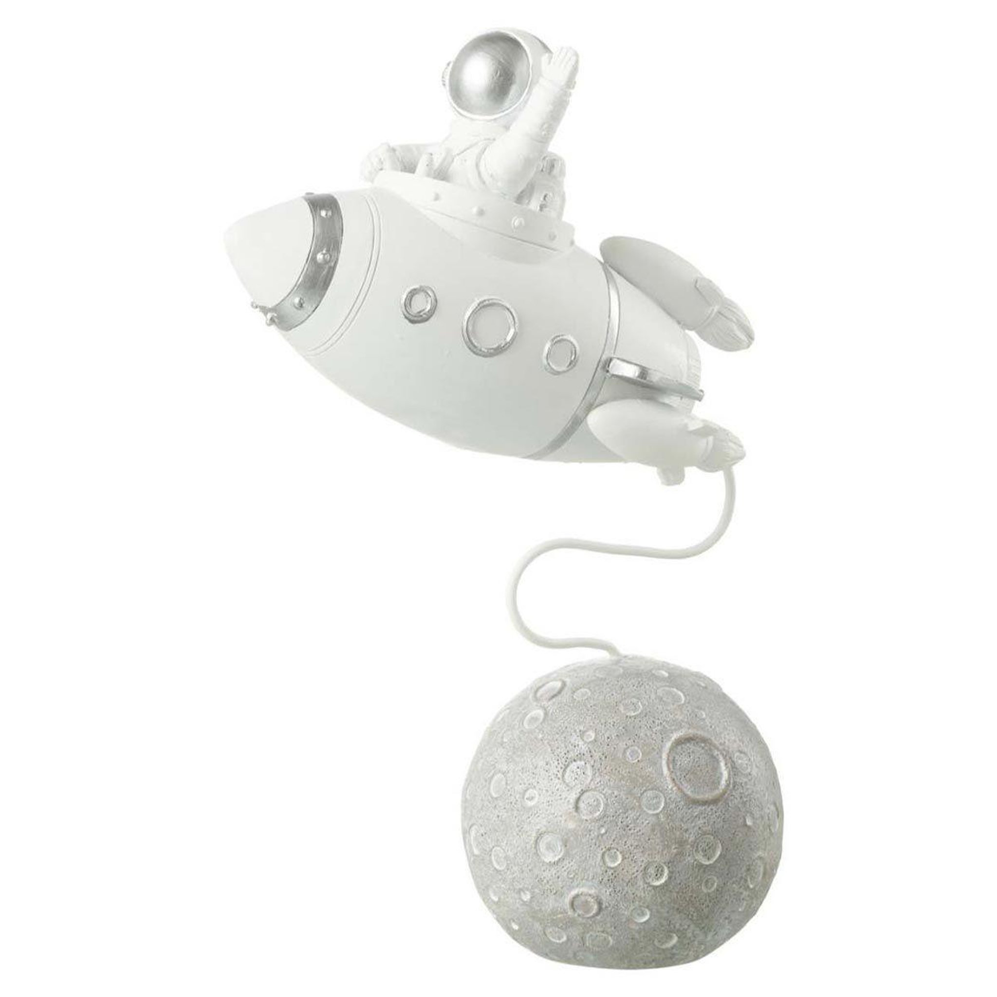 Voir la diapositive 1 : J-LINE Statuette déco  fusée astronaute  22cm blanc