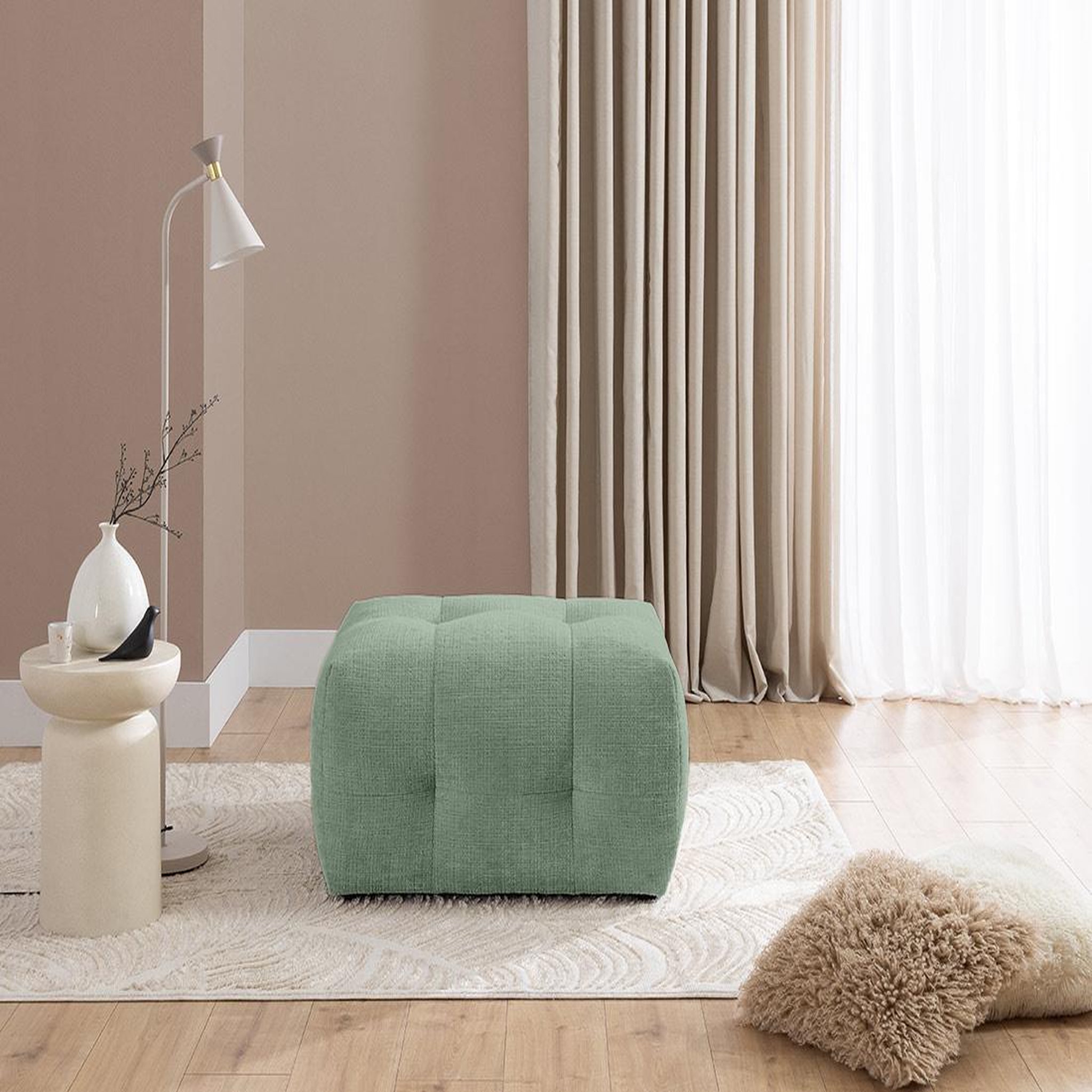 Voir la diapositive 4 : BEST MOBILIER Diane - pouf en velours texturé