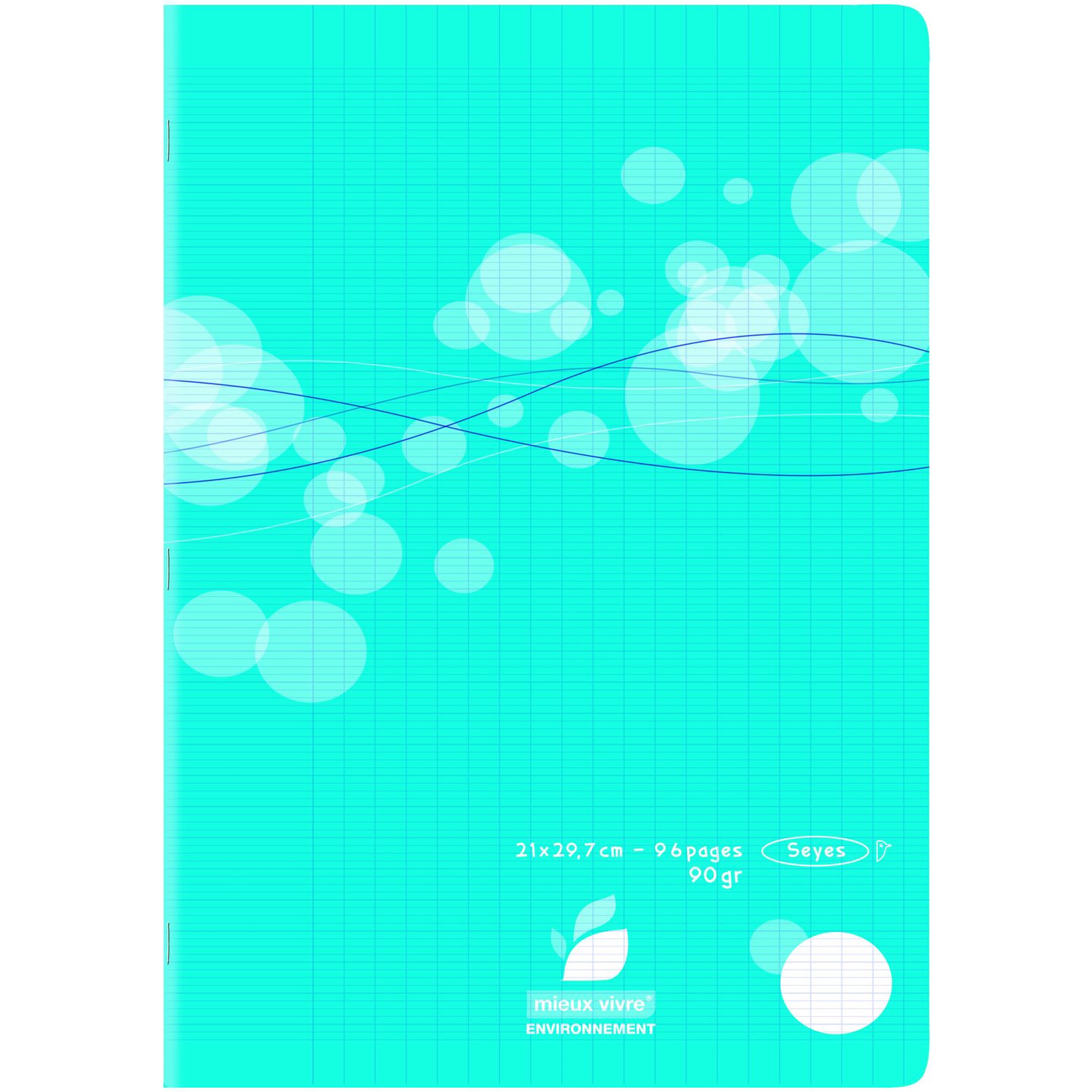 AUCHAN Cahier piqué polypro 21x29,7cm 96 pages grands carreaux Seyes coloris aléatoire motif ronds