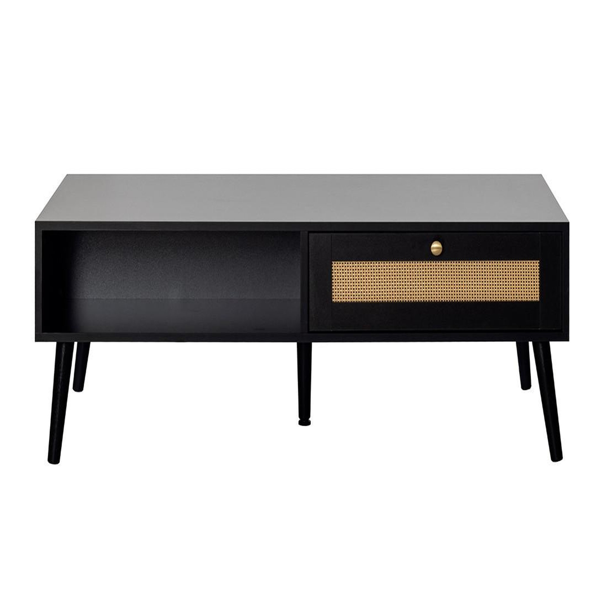 BEST MOBILIER Goto - table basse - noir et cannage - 1 tiroir et 1 niche - 110 cm. Coloris disponibles : Noir
