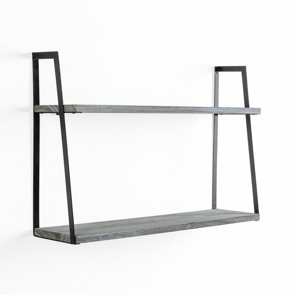 VS VENTA-STOCK Set de 2 étagères murales Eloi 2 niveaux gris, bois de paulownia