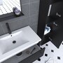 Aurlane Pack meuble de salle de bain 80x50 cm Noir - 2 tiroirs - vasque blanche - miroir - colonne suspendu