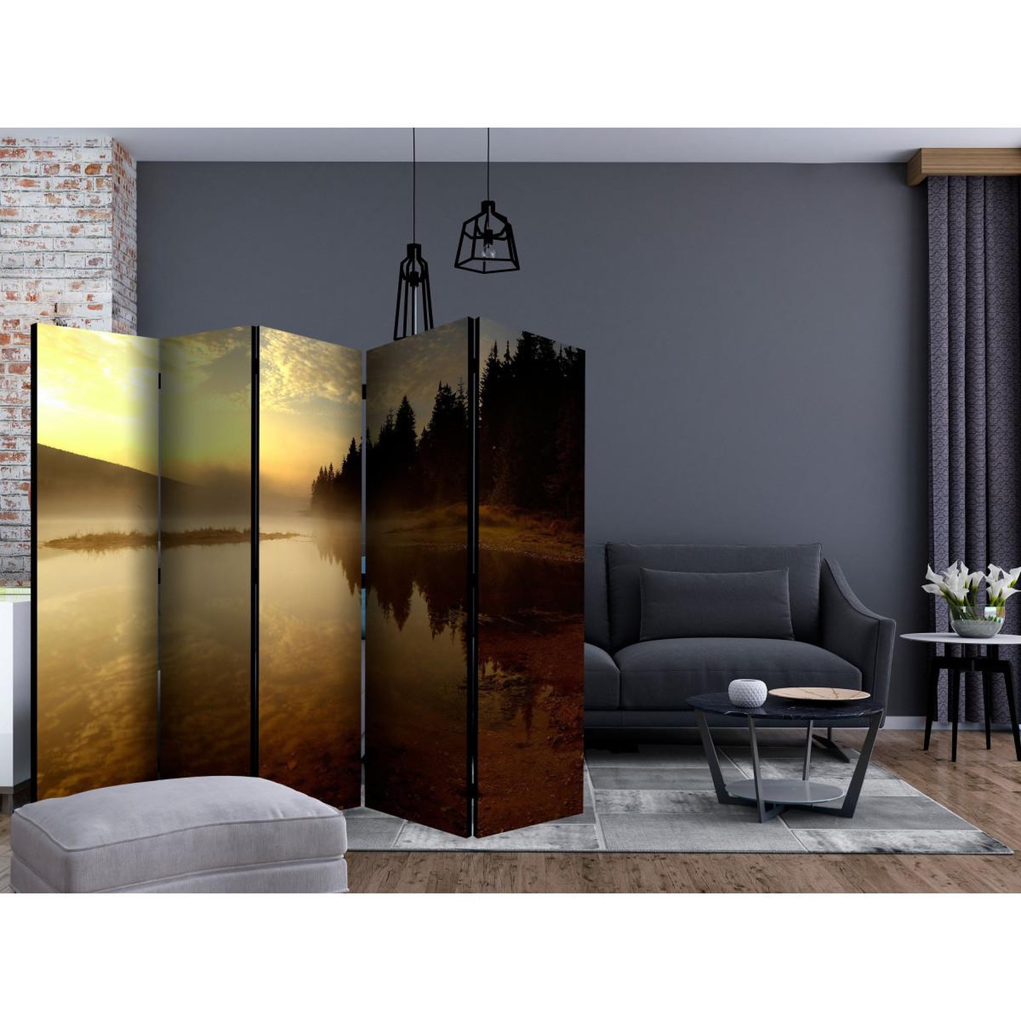 Voir la diapositive 2 : Paris Prix Paravent 5 volets  forest & lake  172x225cm