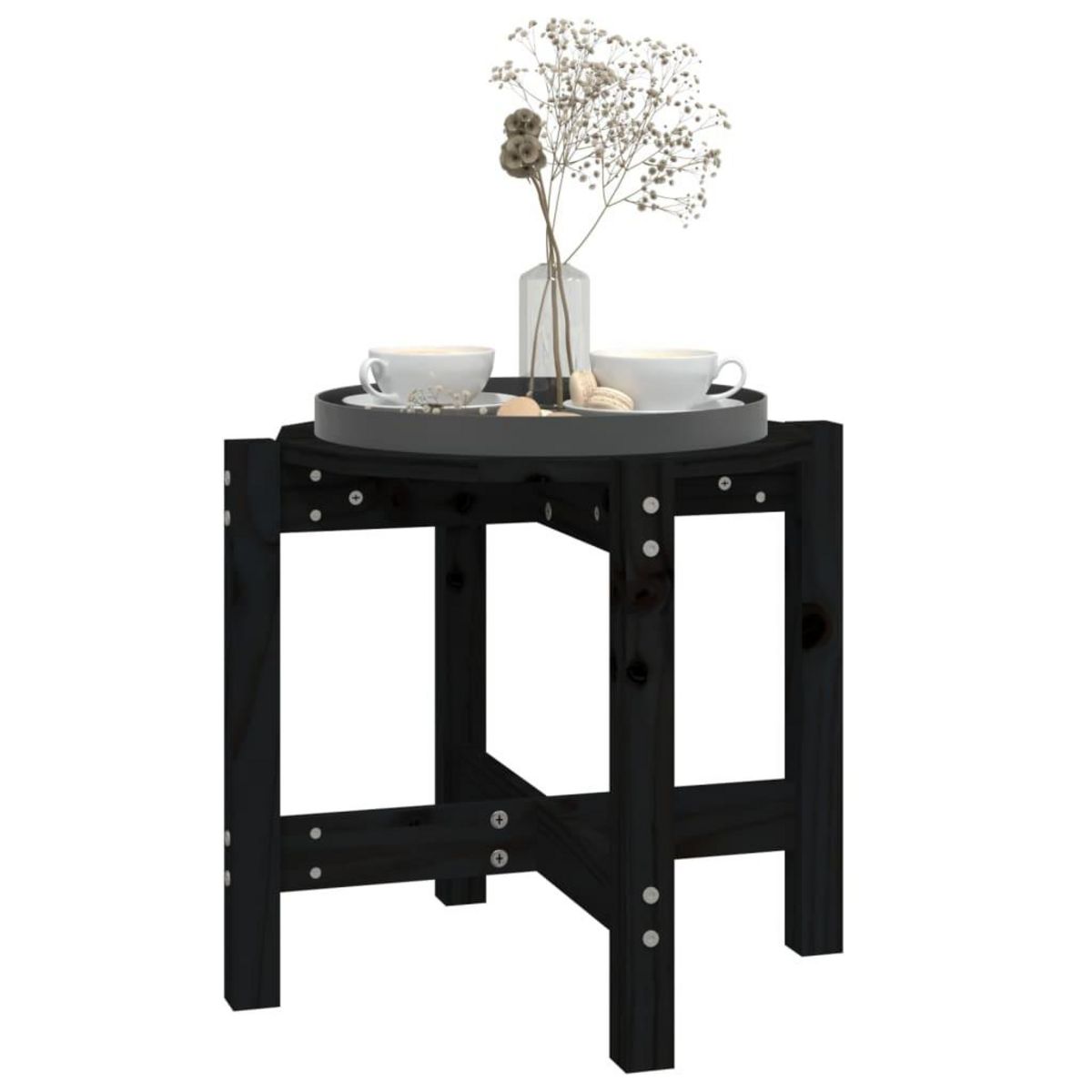 VIDAXL Table basse Noir Ø 52,5x45 cm Bois massif de pin