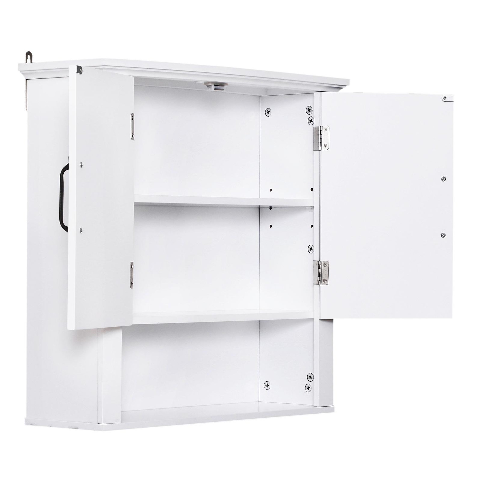 Voir la diapositive 4 : HOMCOM Armoire haute murale de salle de bain ou wc placard 2 portes 2 étagères niche dim. 60l x 20l x 58h cm mdf panneaux particules blanc