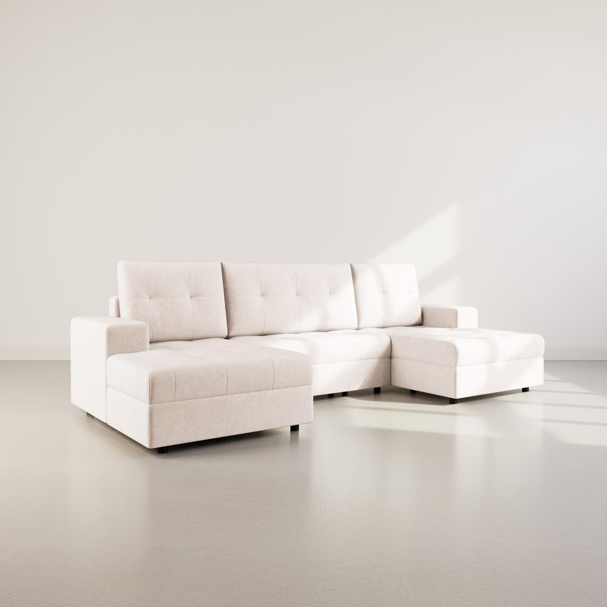 BEST MOBILIER Bastian - canapé panoramique en u 7 places convertible avec coffre en velours texturé