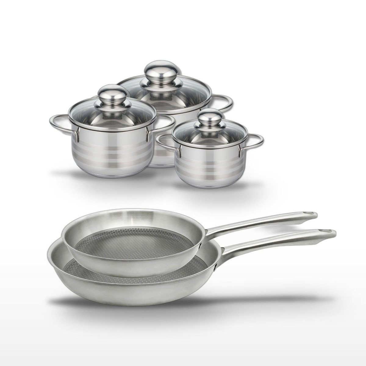 ELO Lot de 2 poêles 24/28 cm & 3 faitouts Elo Relief Passion