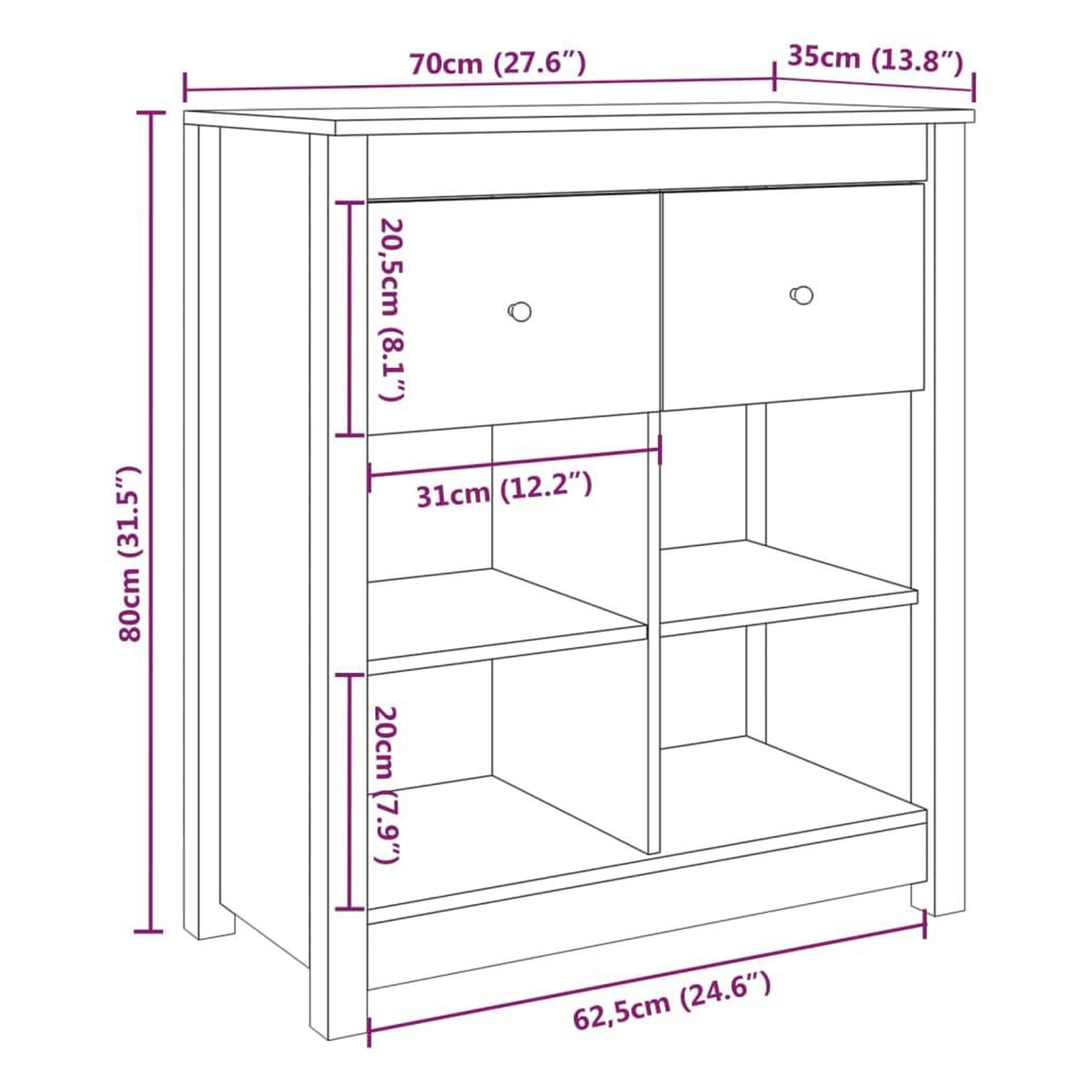 Voir la diapositive 6 : VIDAXL Buffet Gris 70x35x80 cm Bois massif de pin