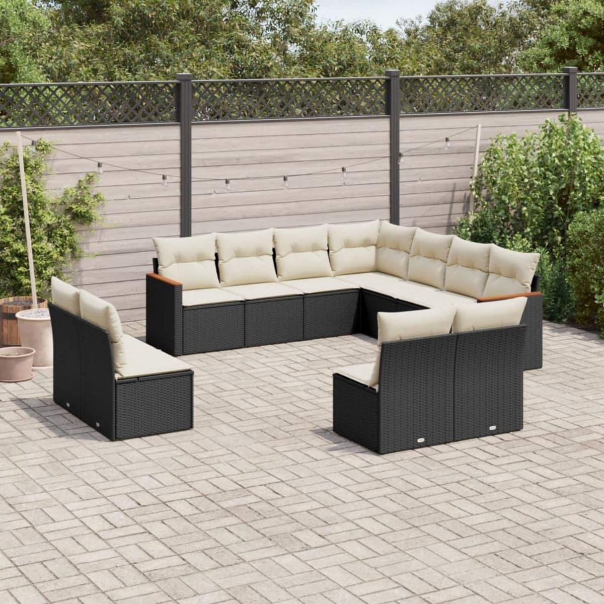 VIDAXL Salon de jardin 11 pcs avec coussins noir resine tressee