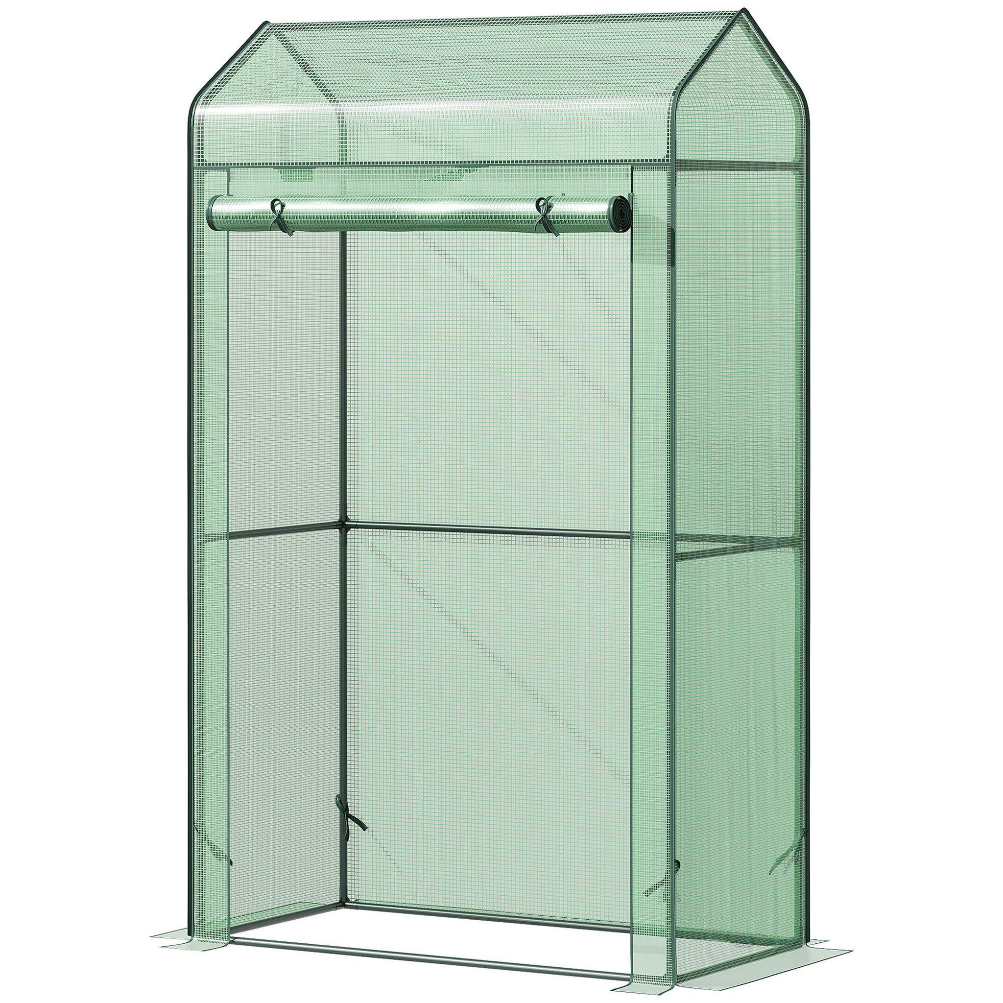 Voir la diapositive 1 : OUTSUNNY Serre de jardin serre à tomates anti-UV dim. 100L x 51l x 170H cm porte zipée déroulante métal thermolaqué PE vert