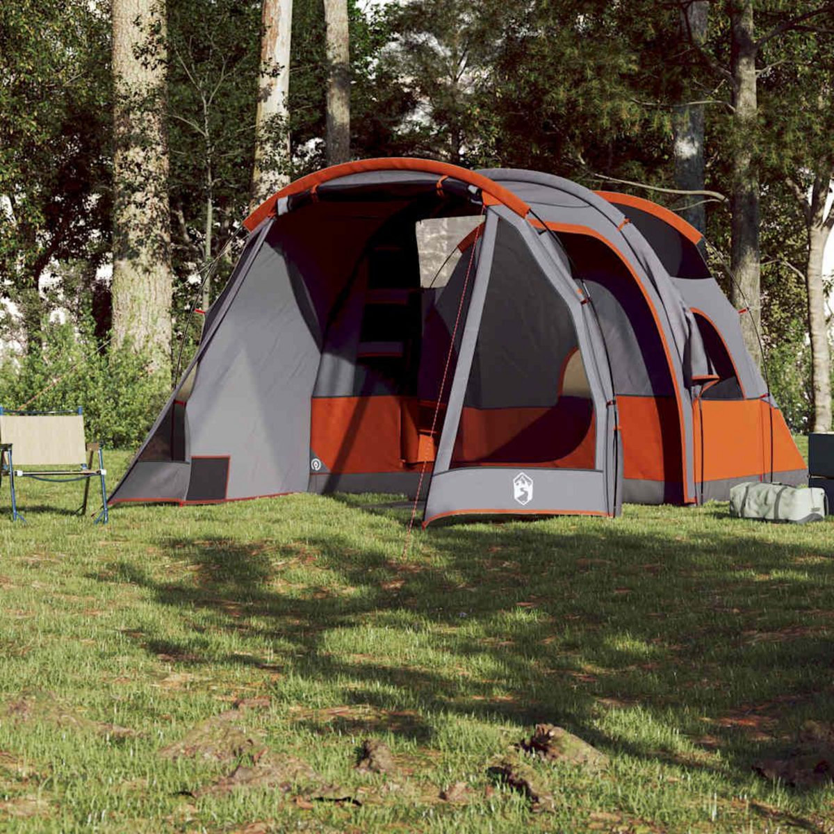 VIDAXL Tente de camping tunnel 4 personnes gris impermeable