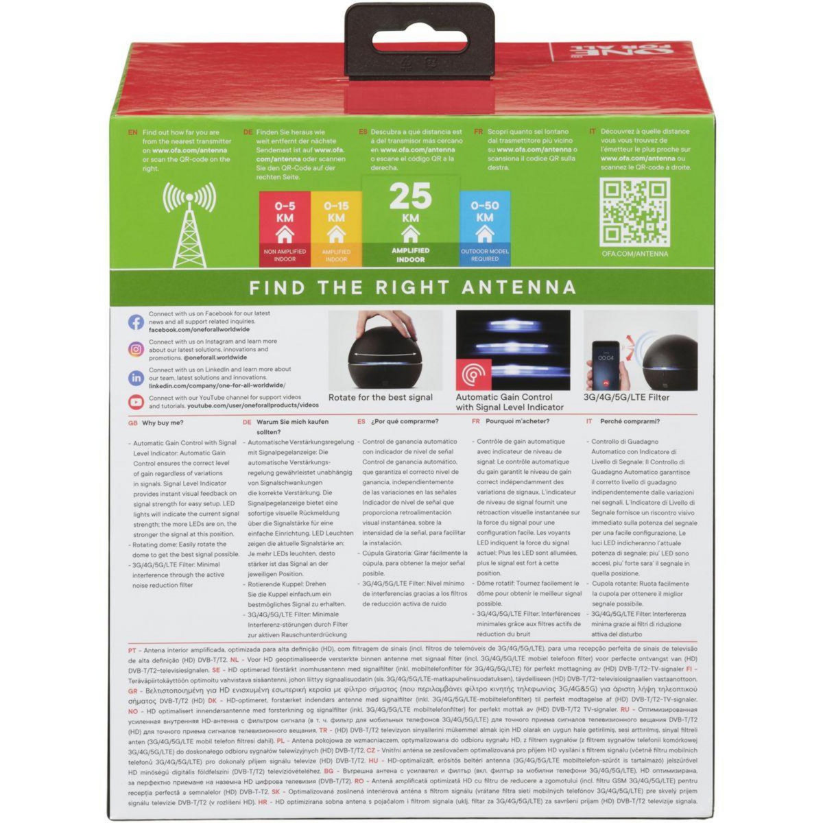 One For All Antenne intérieure SV9494 filtre 5G