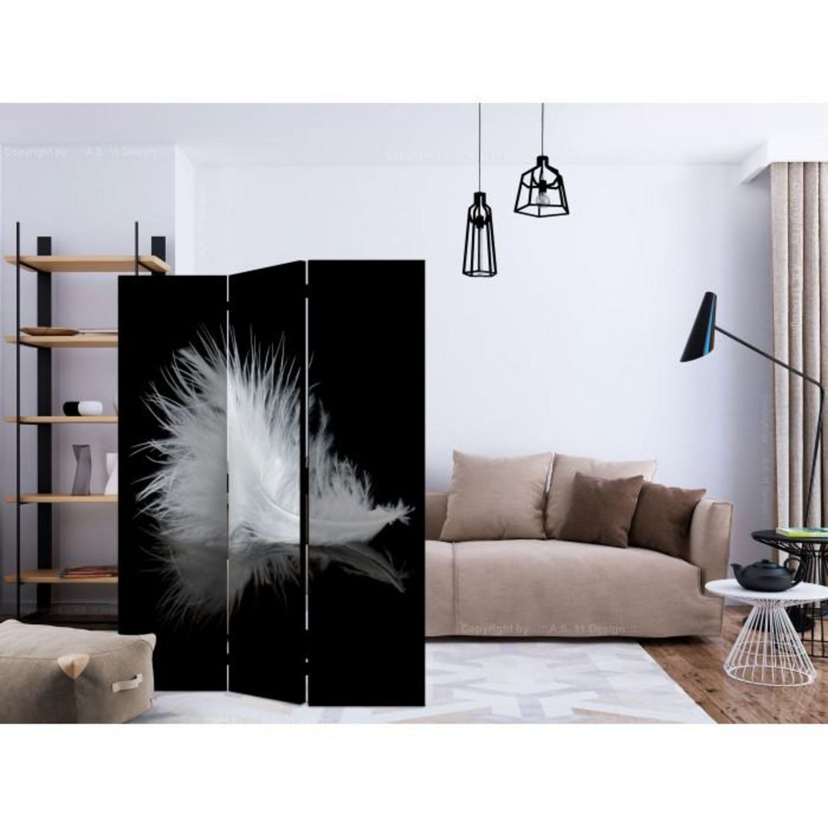 Paris Prix Paravent 3 Volets  White Feather II  135x172cm