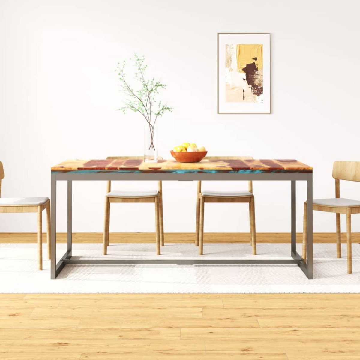 VIDAXL Table a manger Bois massif et acier 180 cm