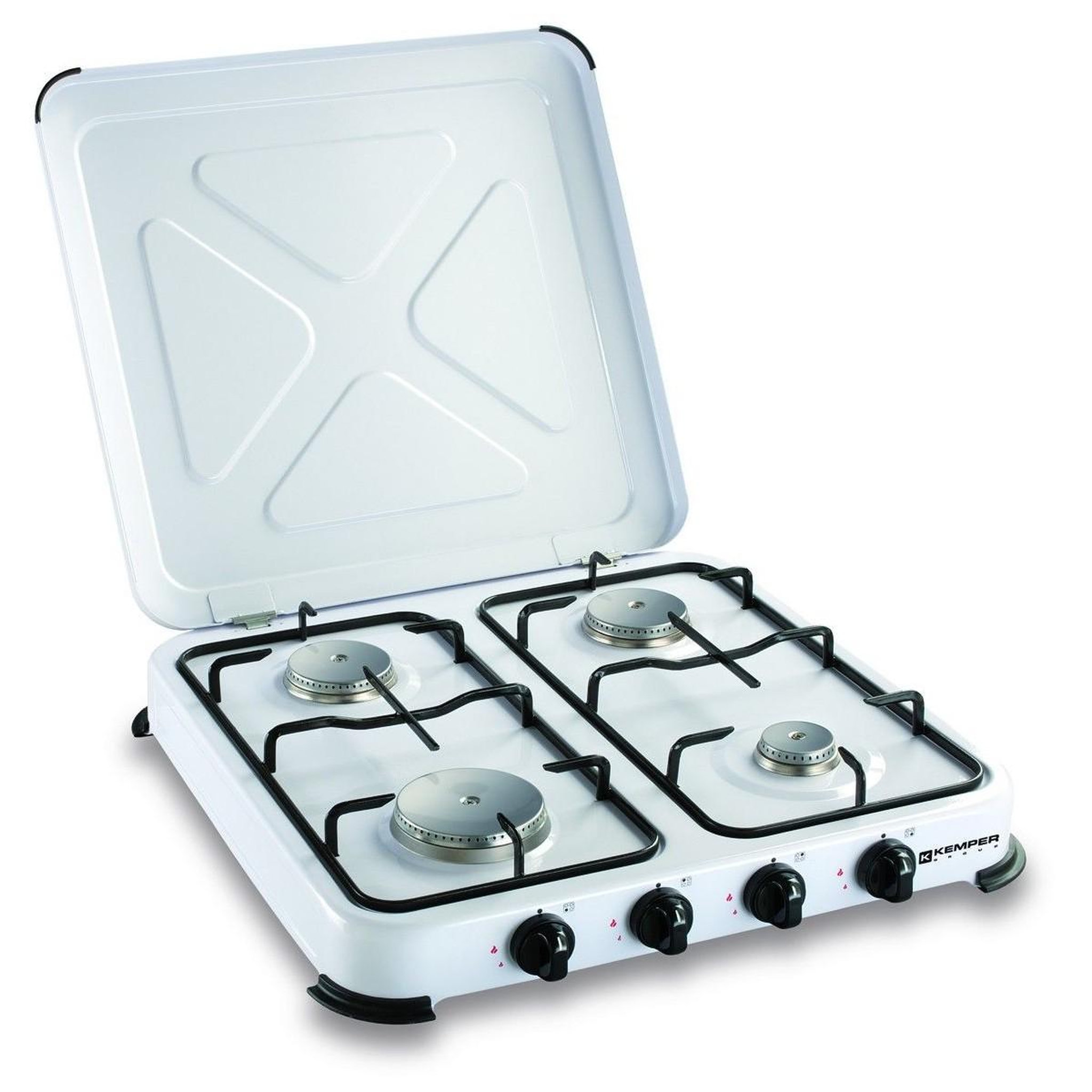 Voir la diapositive 4 : Kemper Réchaud gaz portable 4 feux 4650W Blanc laqué Couvercle KEMPER