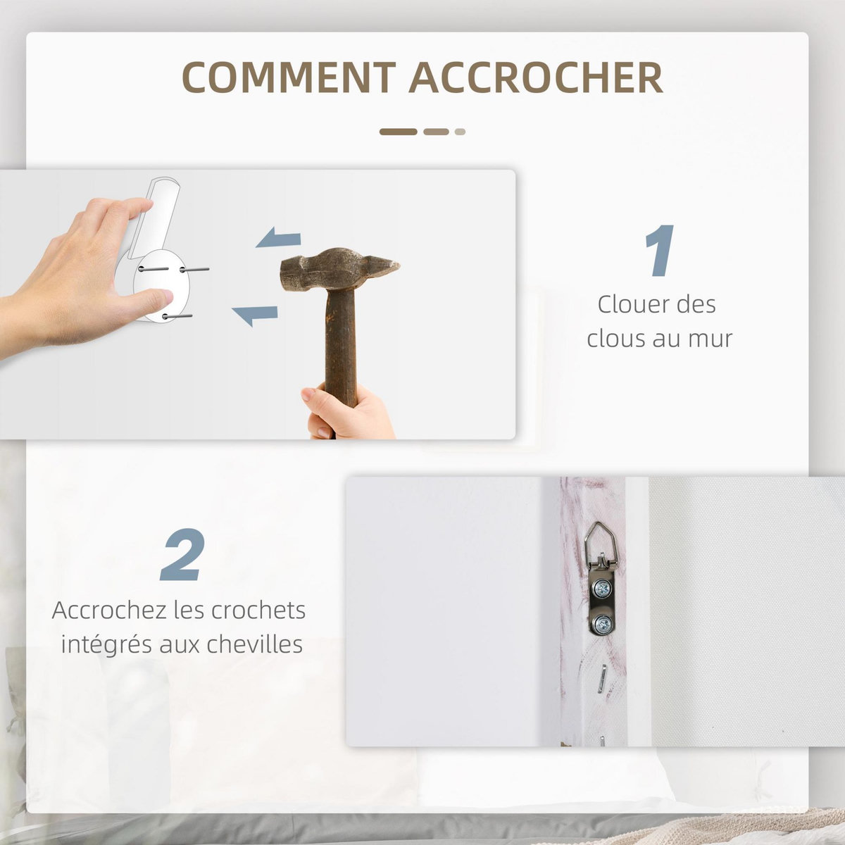 HOMCOM Triptyque imprimé et peint paysage tropical - dim. 90L x 30l cm (x3) - décoration murale - toile 100% polyester structure bois de pin encre vert blanc