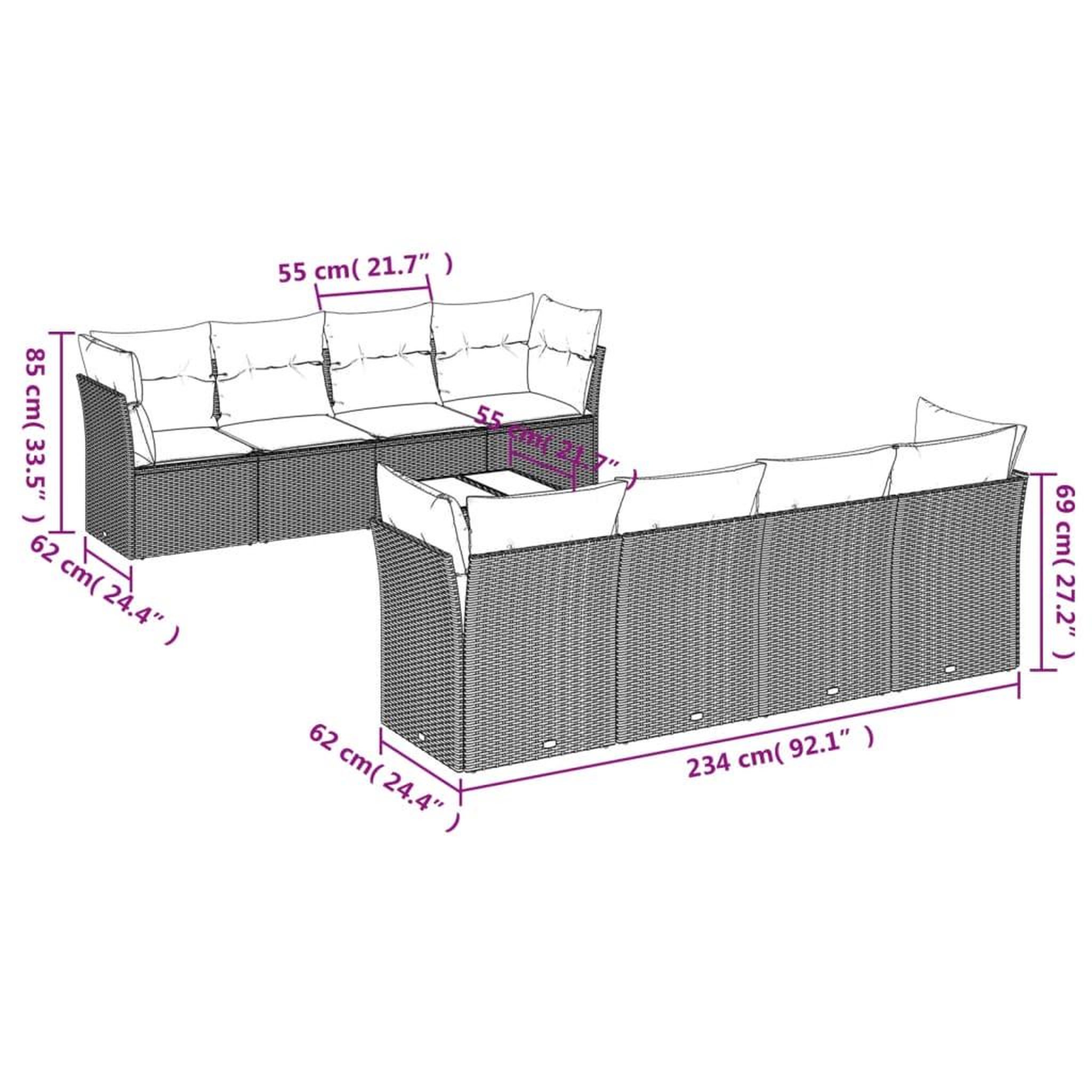 Voir la diapositive 4 : VIDAXL Salon de jardin 9 pcs avec coussins noir resine tressee