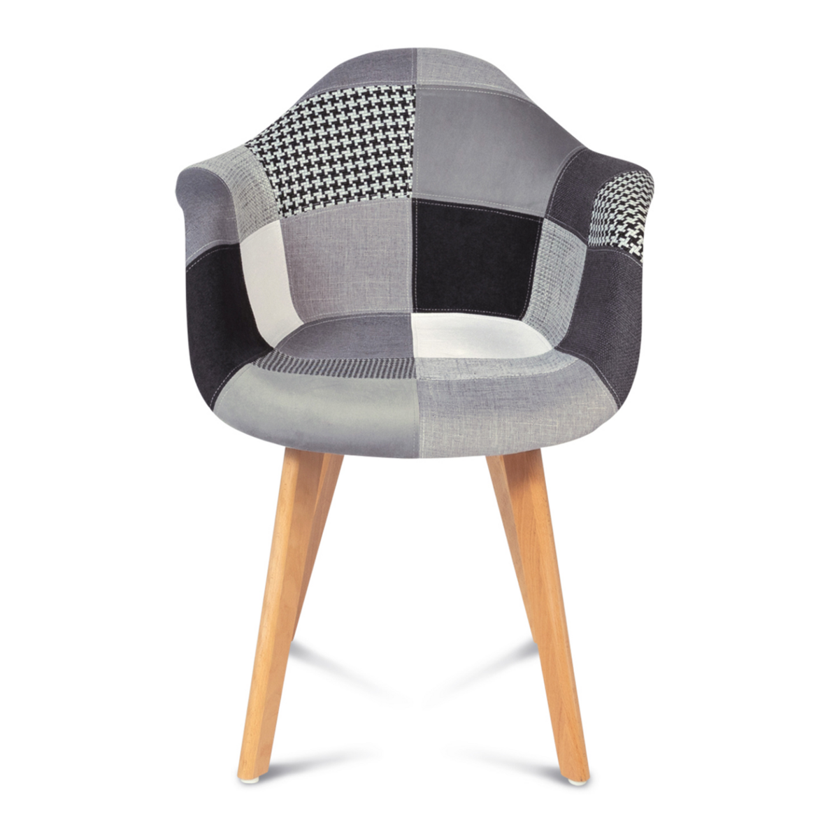 ID MARKET Lot de 2 chaises de salle à manger scandinaves, fauteuils de table SARA motifs patchworks noirs, gris et blancs