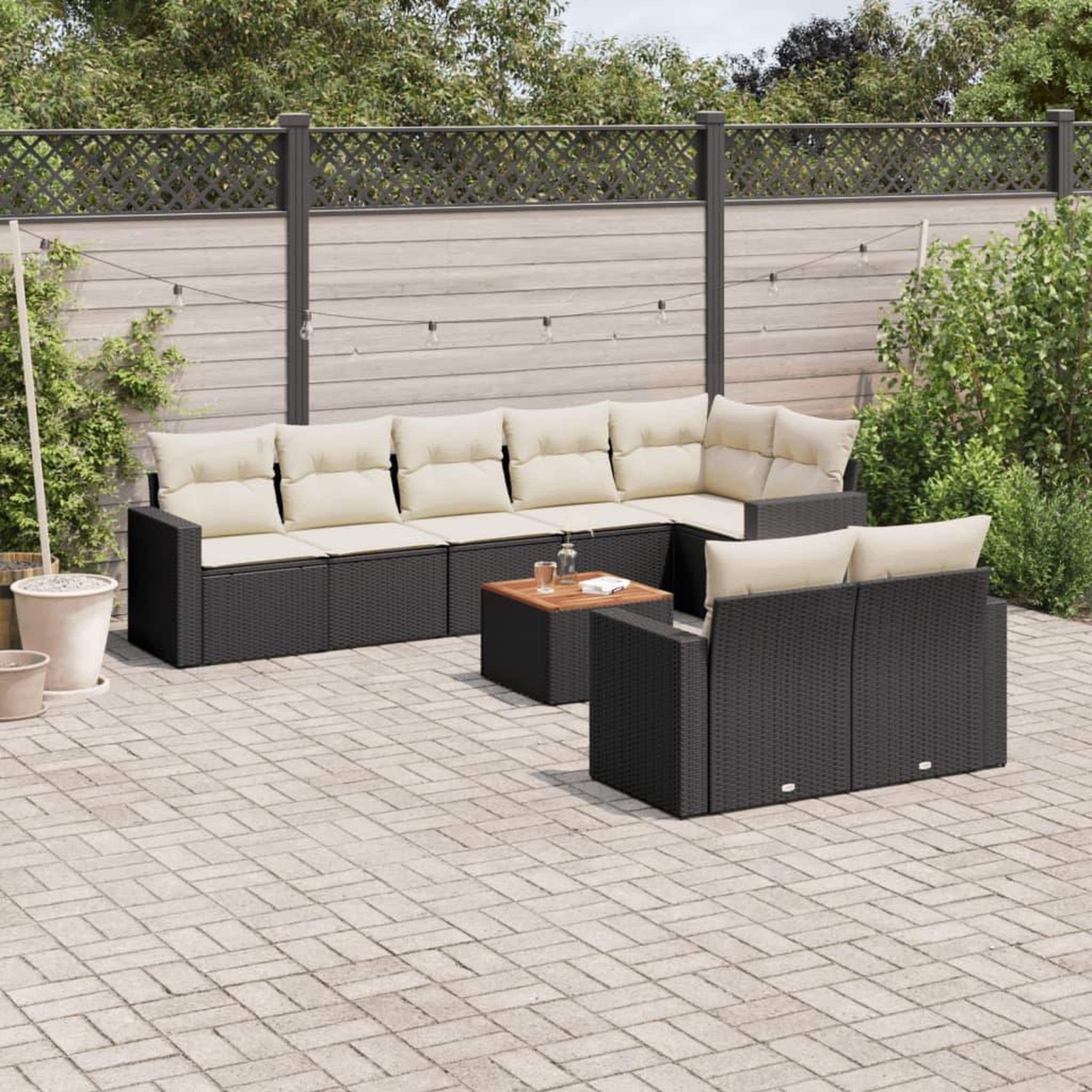 VIDAXL Salon de jardin 9 pcs avec coussins noir resine tressee