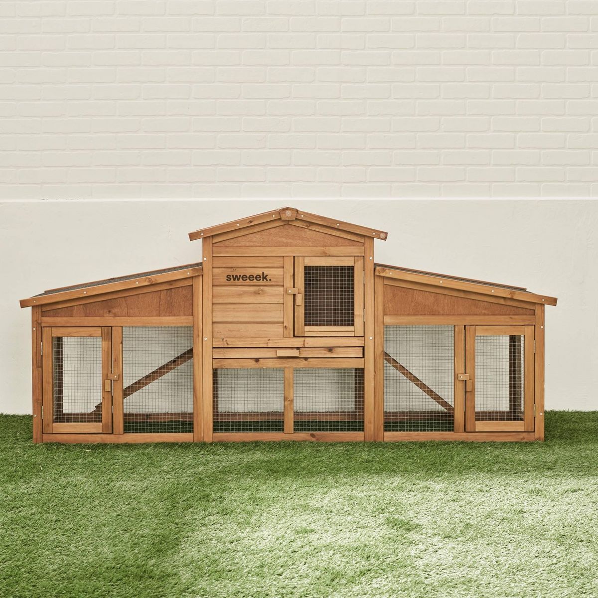 SWEEEK Clapier en bois Angora pour lapin et autres rongeurs. 4 lapins. cage à lapin avec enclos. espace intérieur et extérieur. poulailler