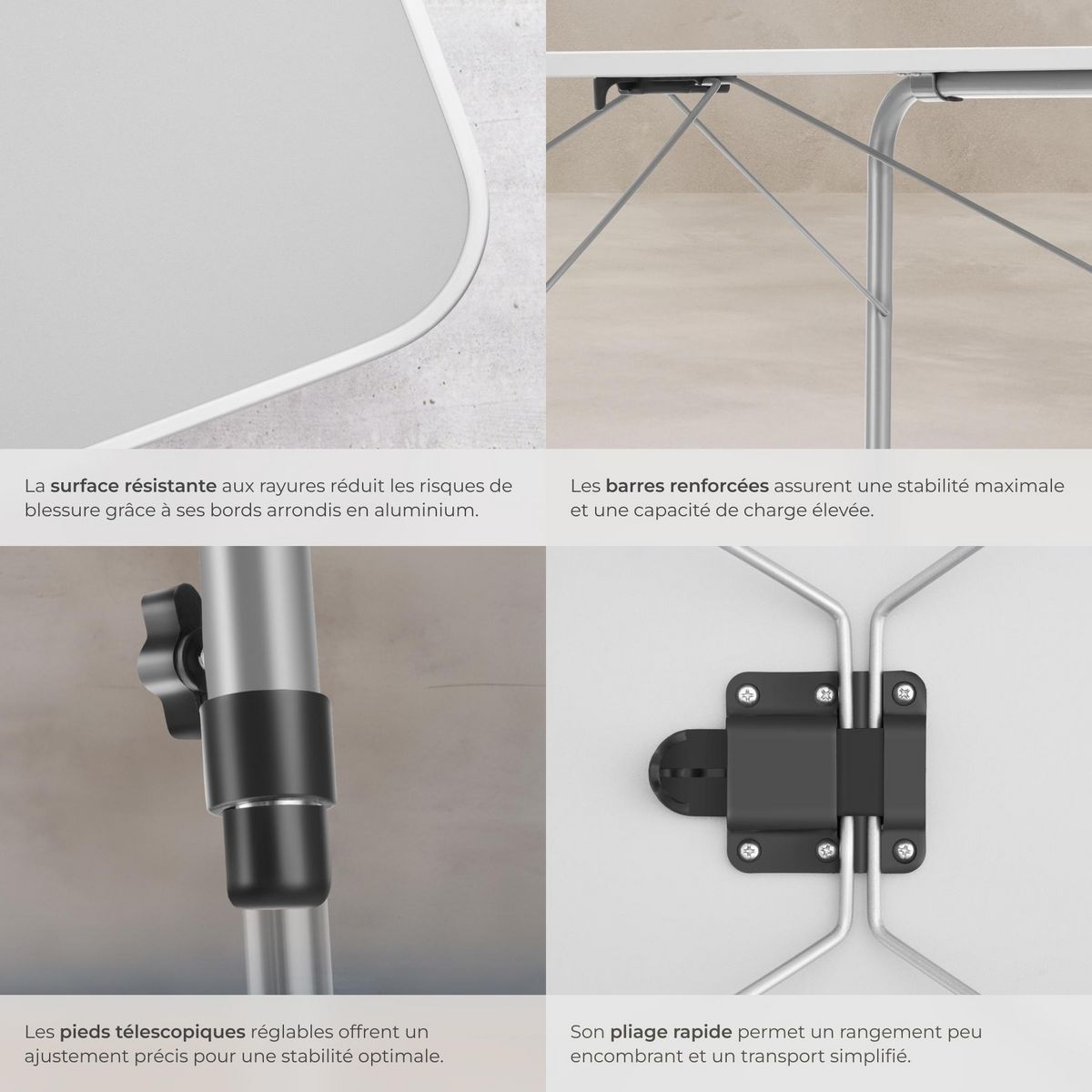 tectake Table de camping pliable gris