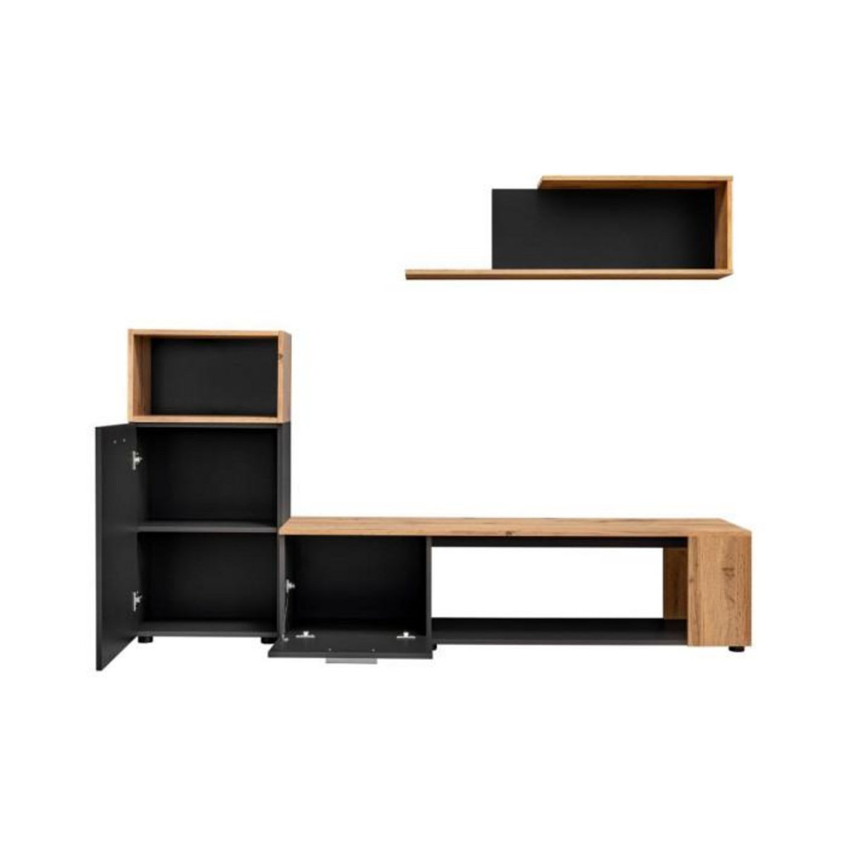 Paris Prix Ensemble Meuble TV  Maze I  200cm Noir & Naturel