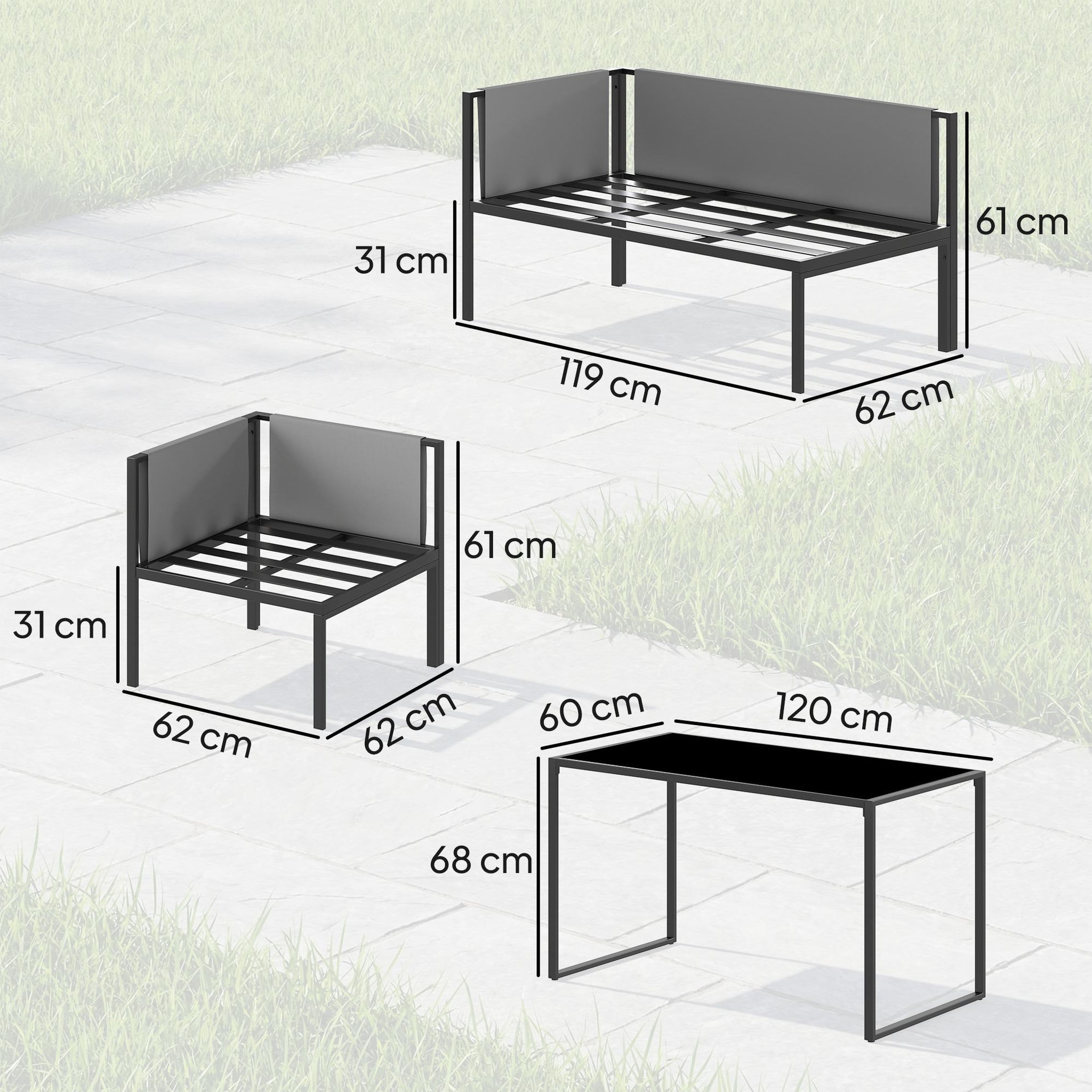 Voir la diapositive 3 : OUTSUNNY Salon de jardin d'angle design 7 places avec table à manger 2 repose-pieds