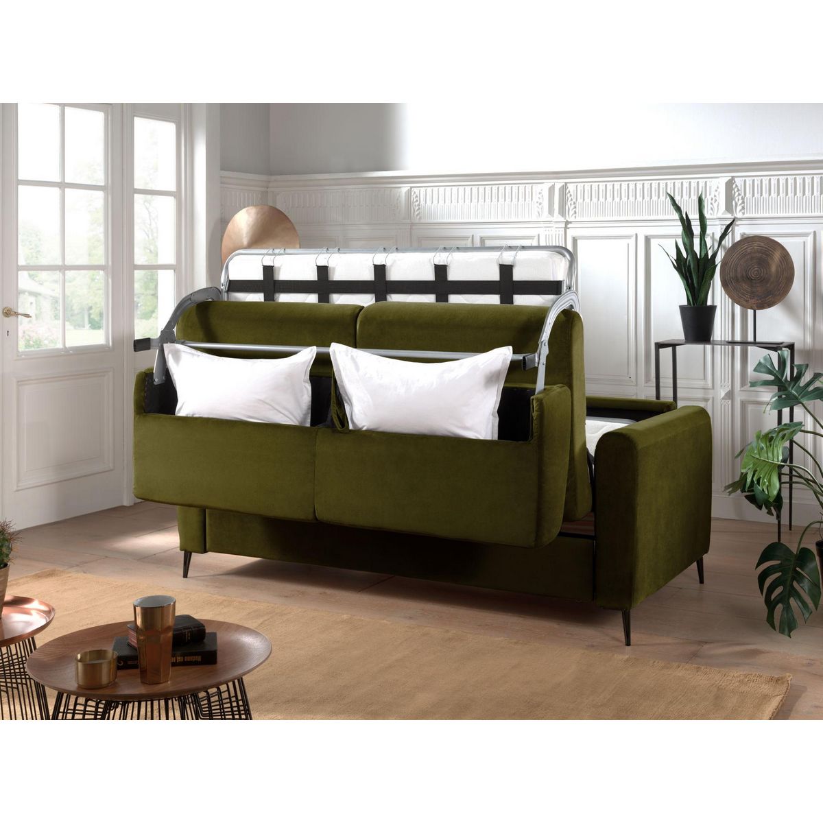LISA DESIGN Owen - canapé 3 places convertible express couchage quotidien 140 cm matelas 12 cm en velours