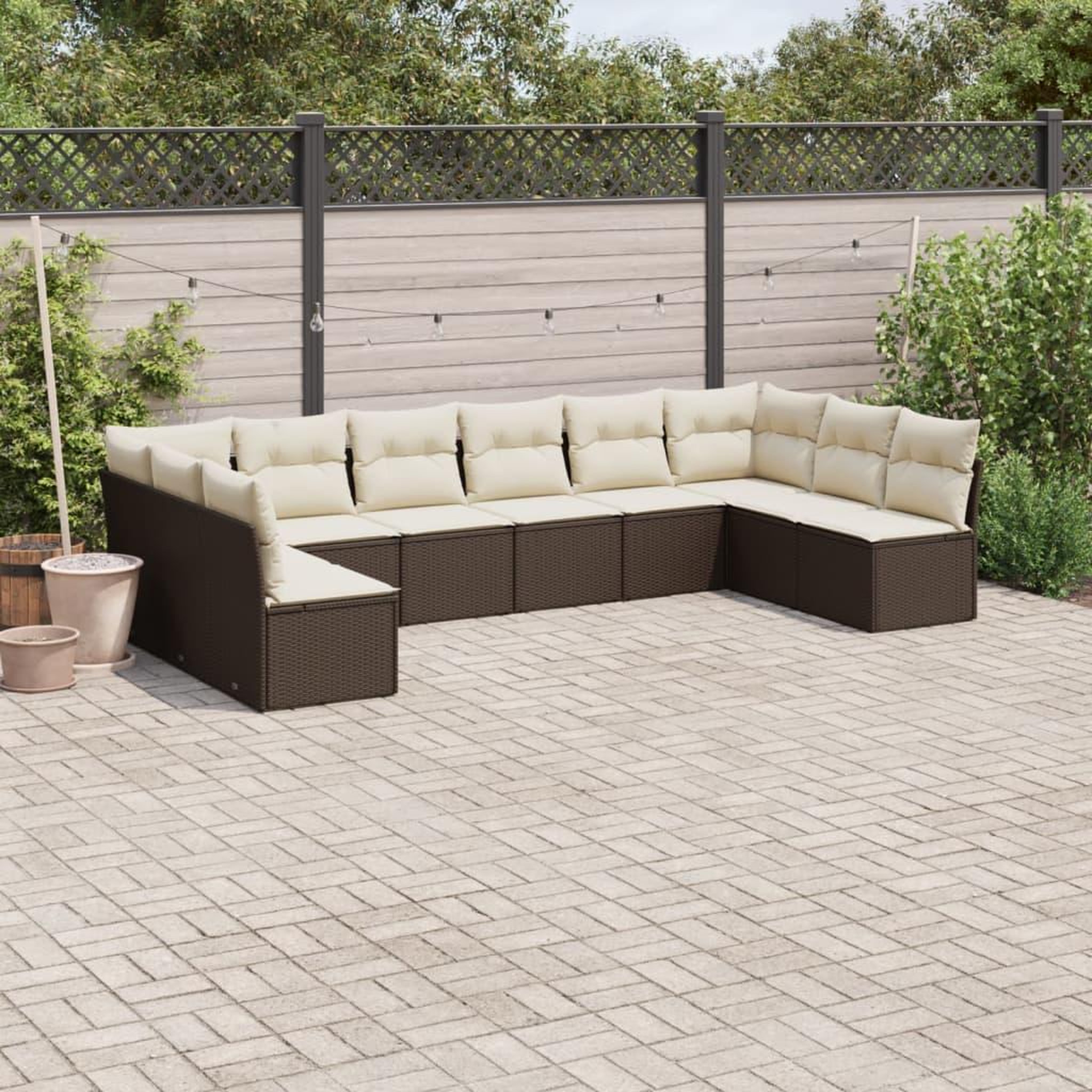 VIDAXL Salon de jardin 10 pcs avec coussins marron resine tressee