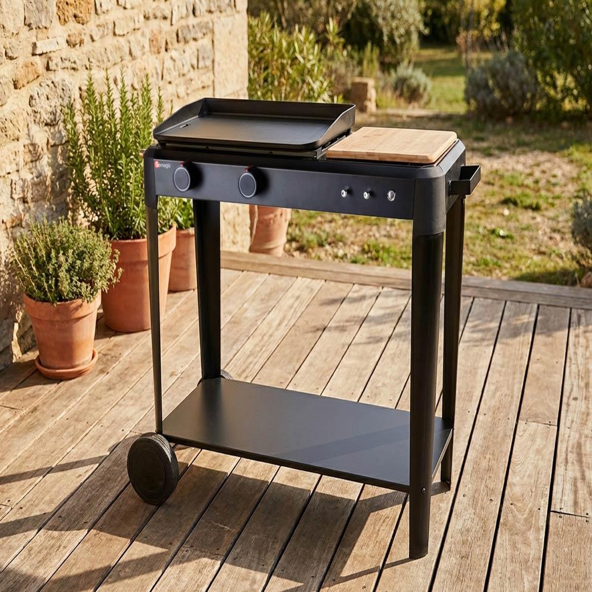 Voir la diapositive 2 : SOMAGIC Plancha gaz 2 brûleurs sur chariot hendaye 250 - somagic