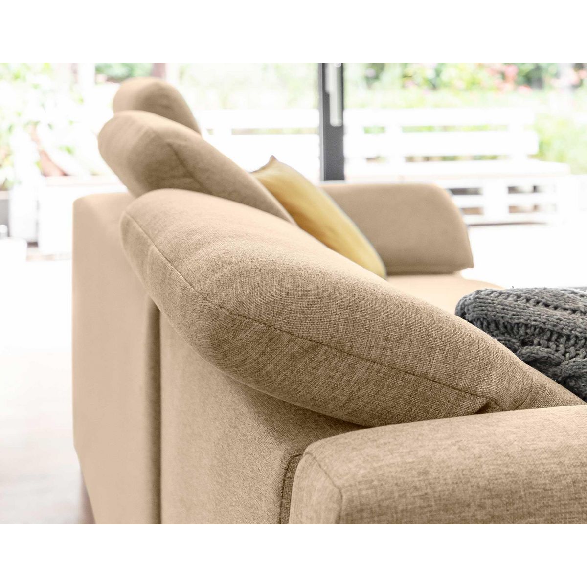 BEST MOBILIER Clever - canapé d'angle gauche - 5 places - convertible avec coffre et têtières - en tissu