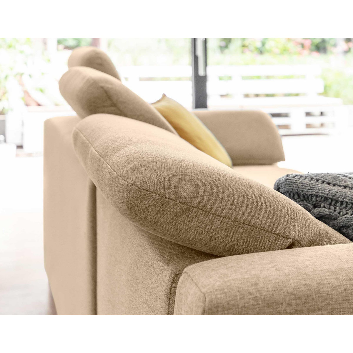 BEST MOBILIER Clever - canapé d'angle gauche - 5 places - convertible avec coffre et têtières - en tissu